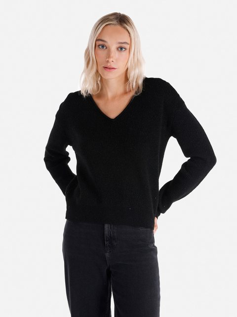 Colins Strickpullover Schwarzer Damenpullover mit normaler Passform und V-A günstig online kaufen