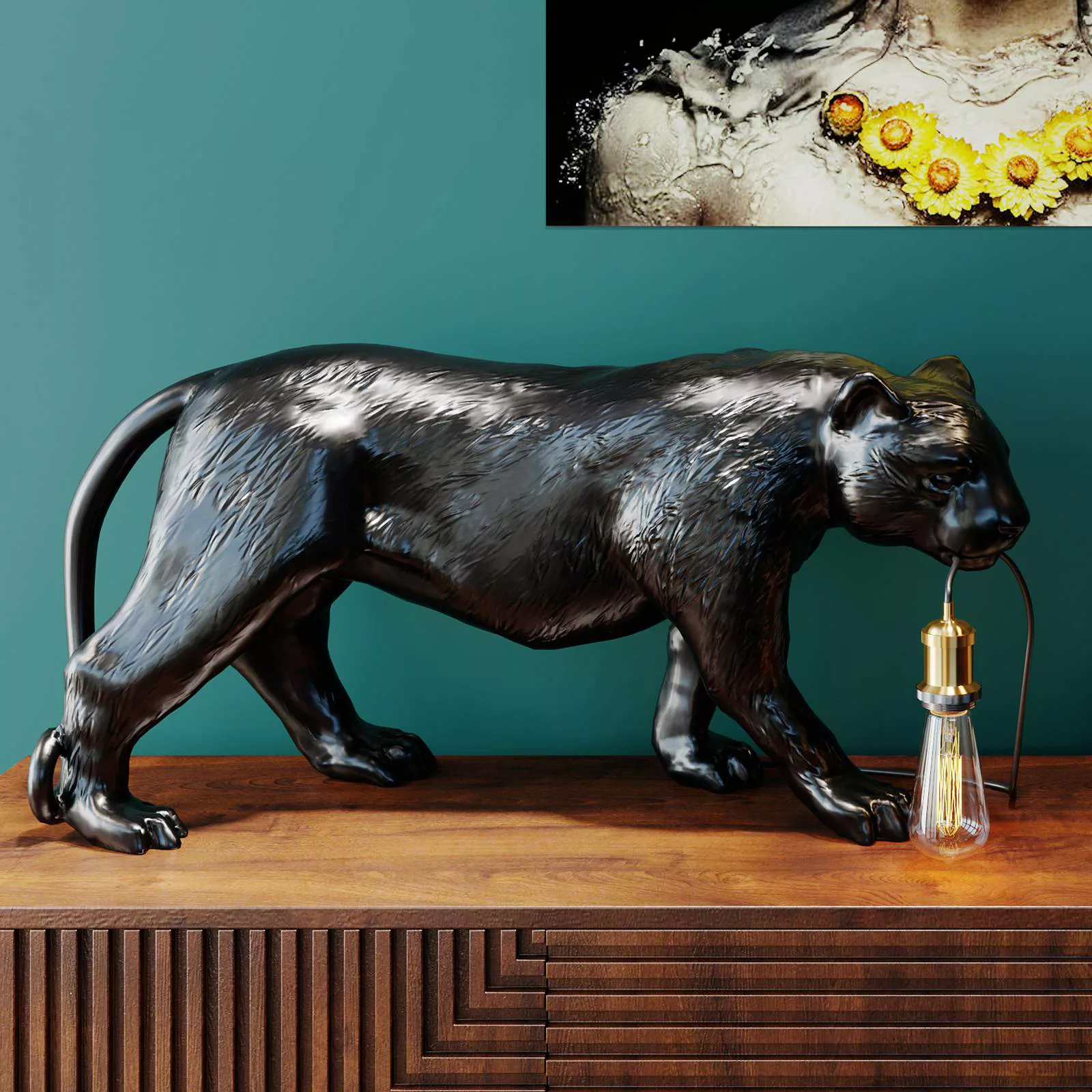 KARE Animal Bagheera Tischlampe schwarzer Panther günstig online kaufen