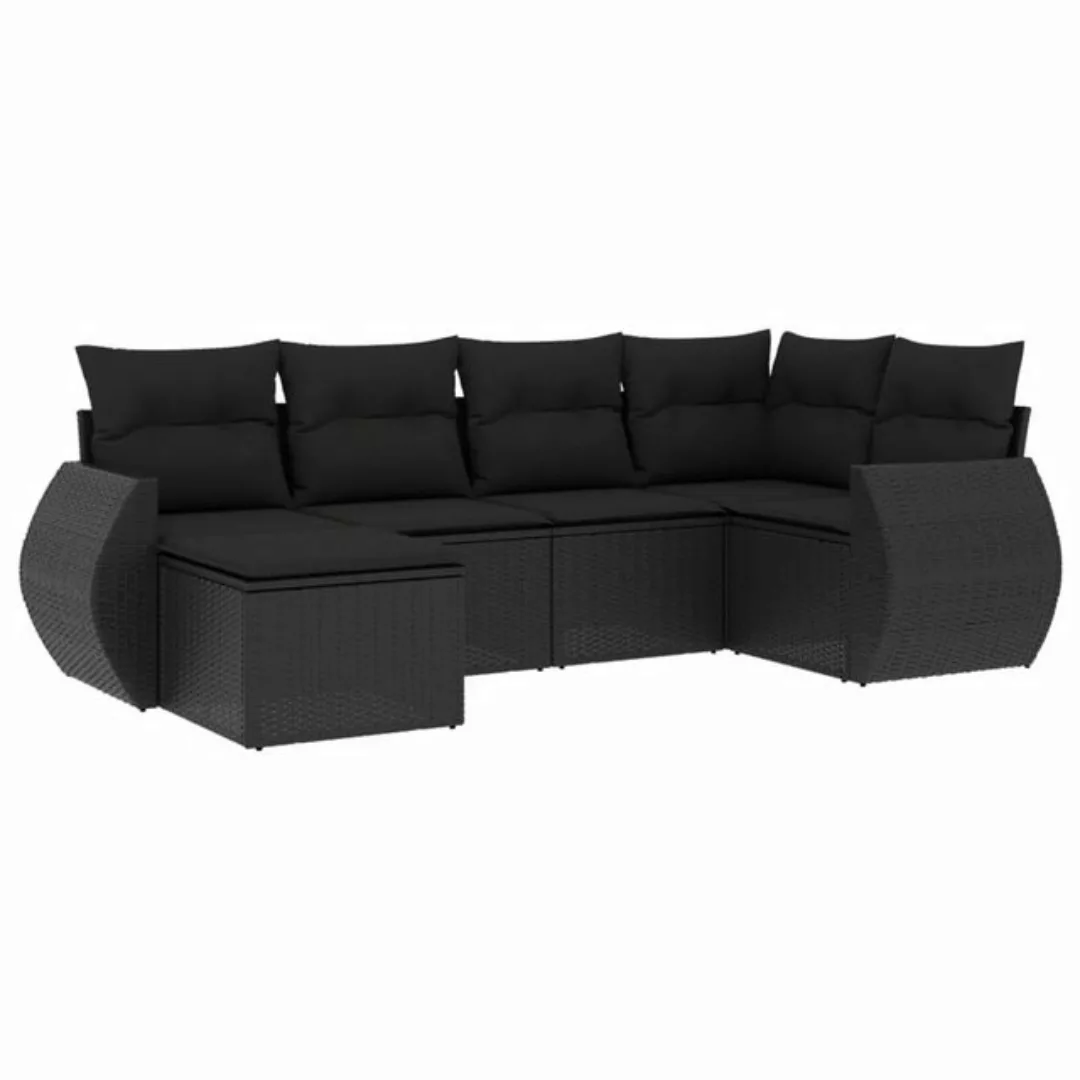 vidaXL Loungesofa 6-tlg. Garten-Sofagarnitur mit Kissen Schwarz Poly Rattan günstig online kaufen