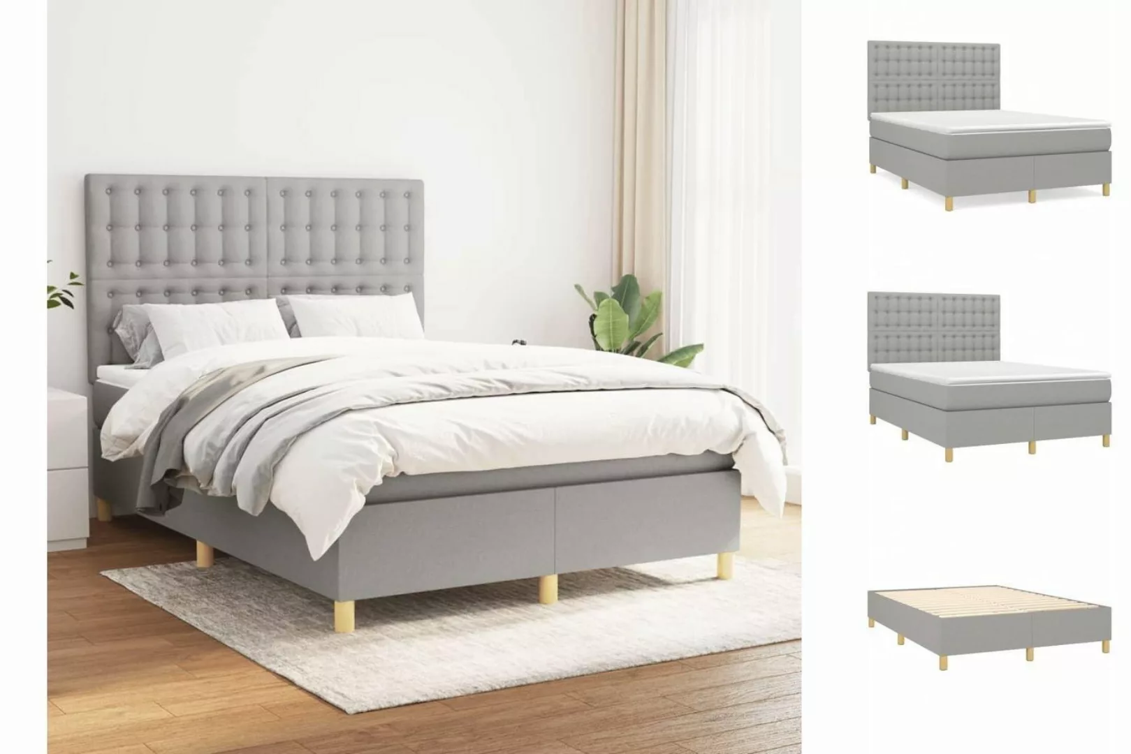 vidaXL Bettgestell Boxspringbett mit Matratze Hellgrau 140x200 cm Stoff Bet günstig online kaufen