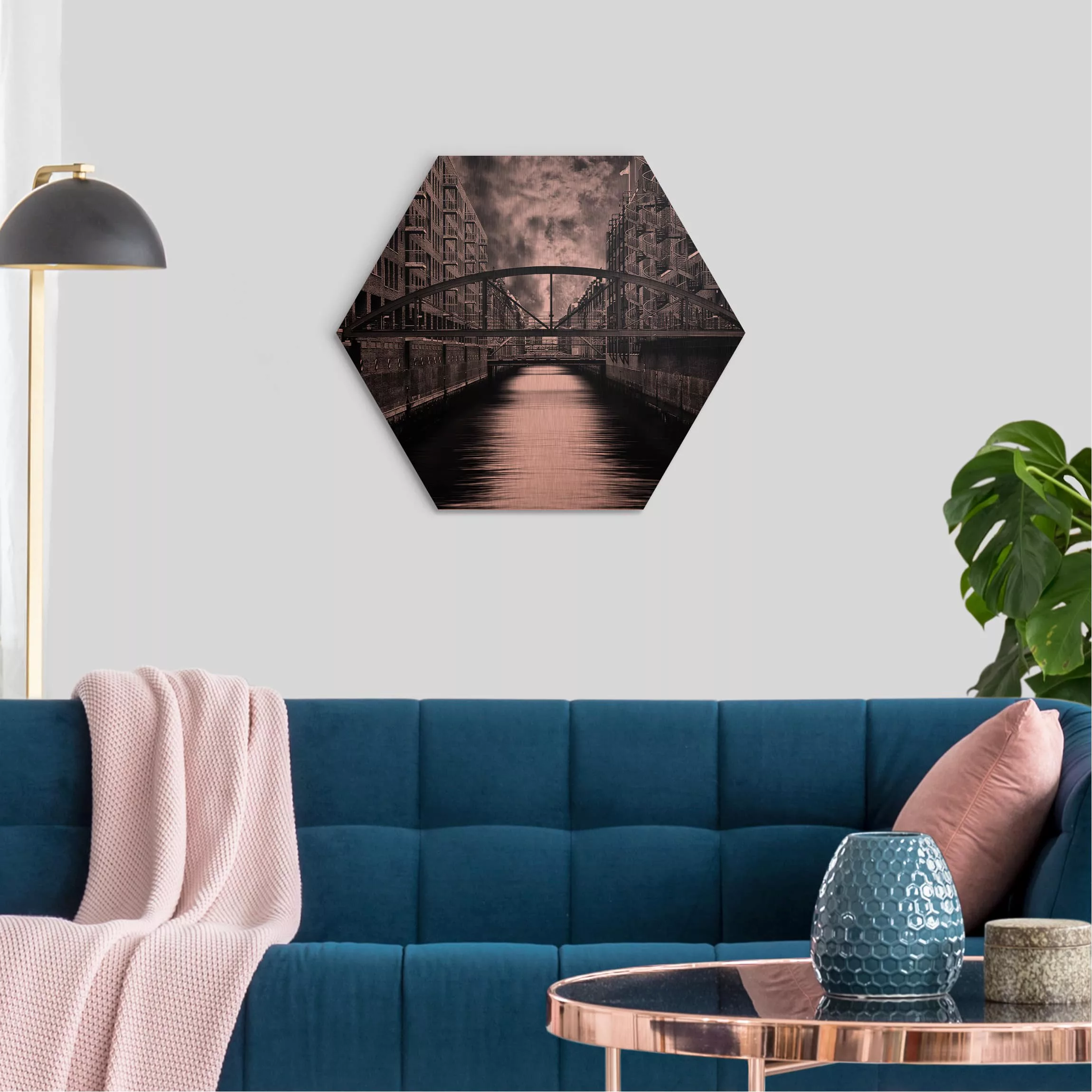 Hexagon-Alu-Dibond Bild Architektur & Skyline Hamburgs andere Seite günstig online kaufen