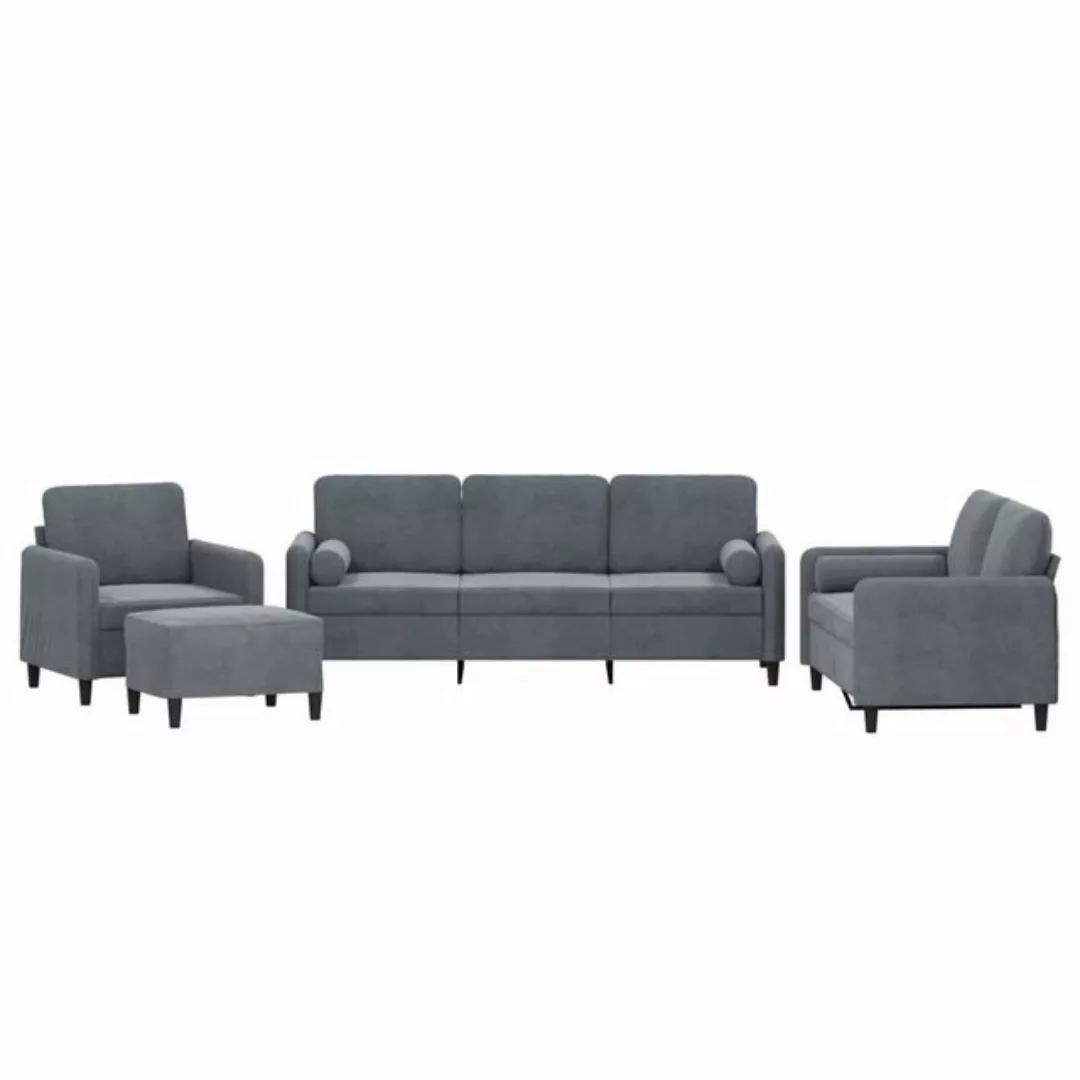 vidaXL Sofa 4-tlg. Sofagarnitur mit Kissen Dunkelgrau Samt günstig online kaufen