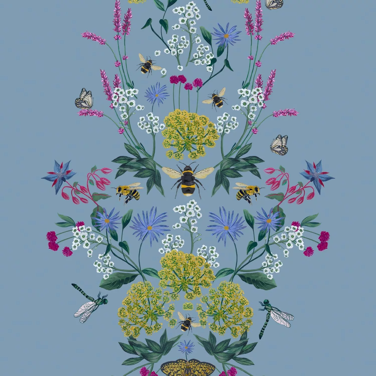 Joules Vliestapete Perfect Pollinators Haze Blue Blau FSC® günstig online kaufen