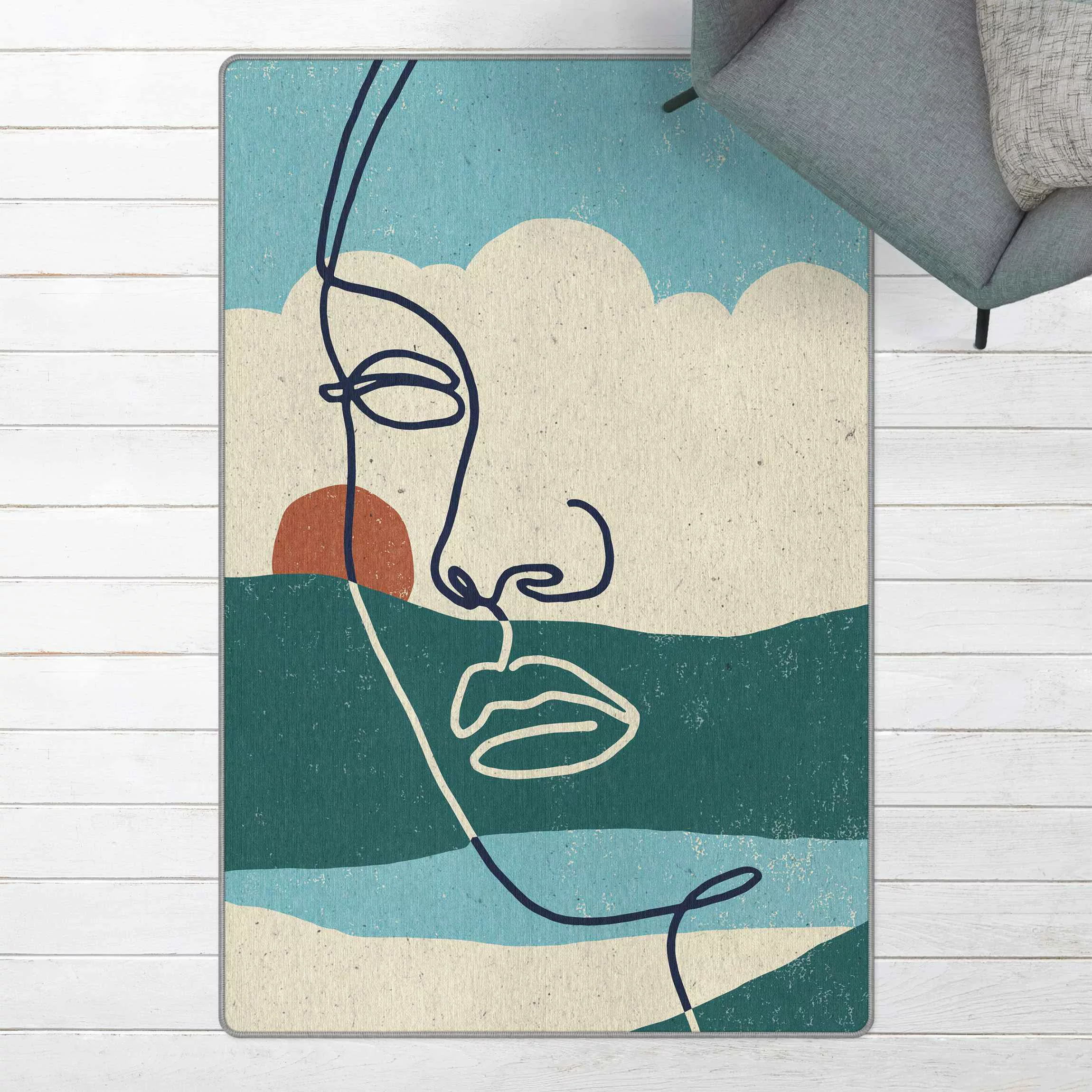 Teppich Lineart Portrait mit Sonne günstig online kaufen