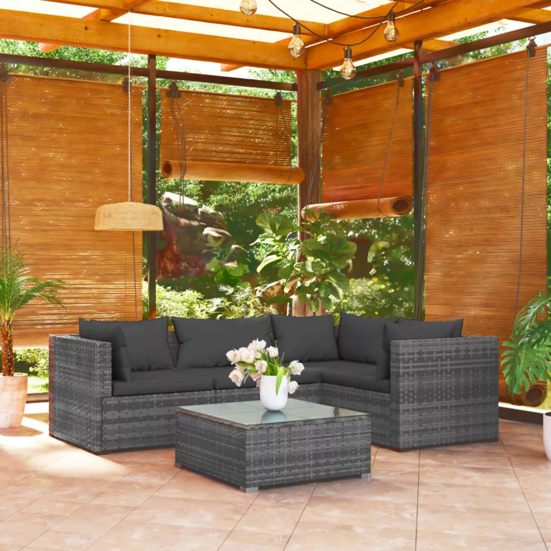 Vidaxl 5-tlg. Garten-lounge-set Mit Kissen Poly Rattan Grau günstig online kaufen