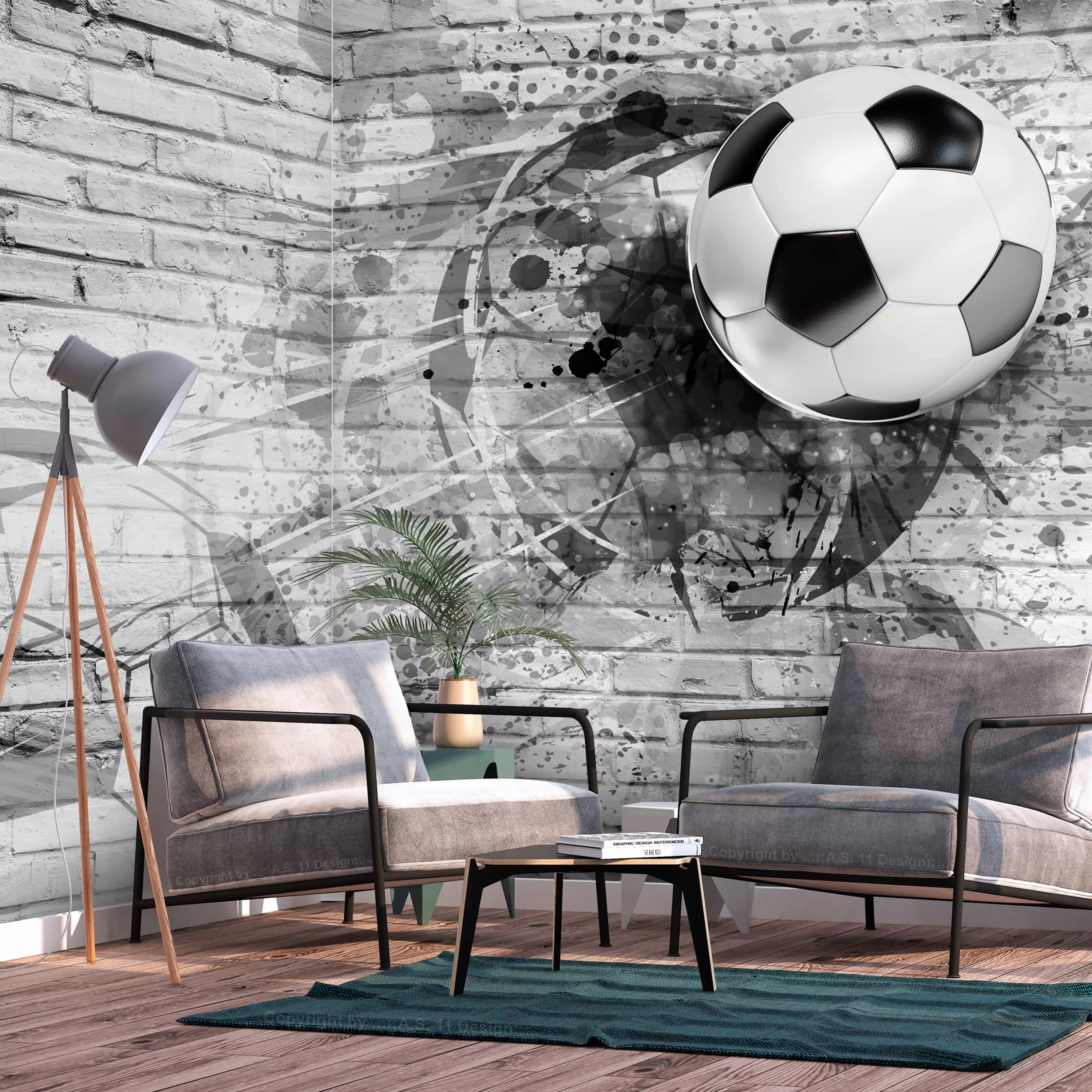 Selbstklebende Fototapete - Fußball Sport schwarz-weiß günstig online kaufen