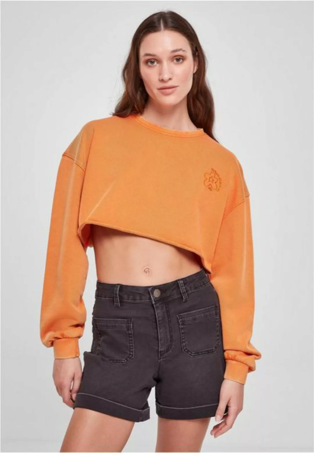 URBAN CLASSICS Sweatshirt Ladies Cropped Flower Embroidery Terry Crewneck günstig online kaufen