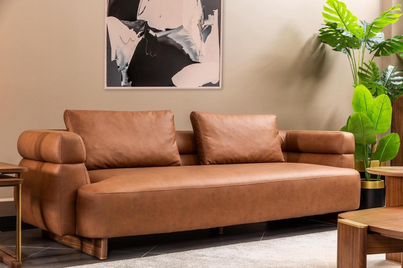 Xlmoebel Sofa Neues braunes Kunstleder-Sofa für das Wohnzimmer im Design mi günstig online kaufen