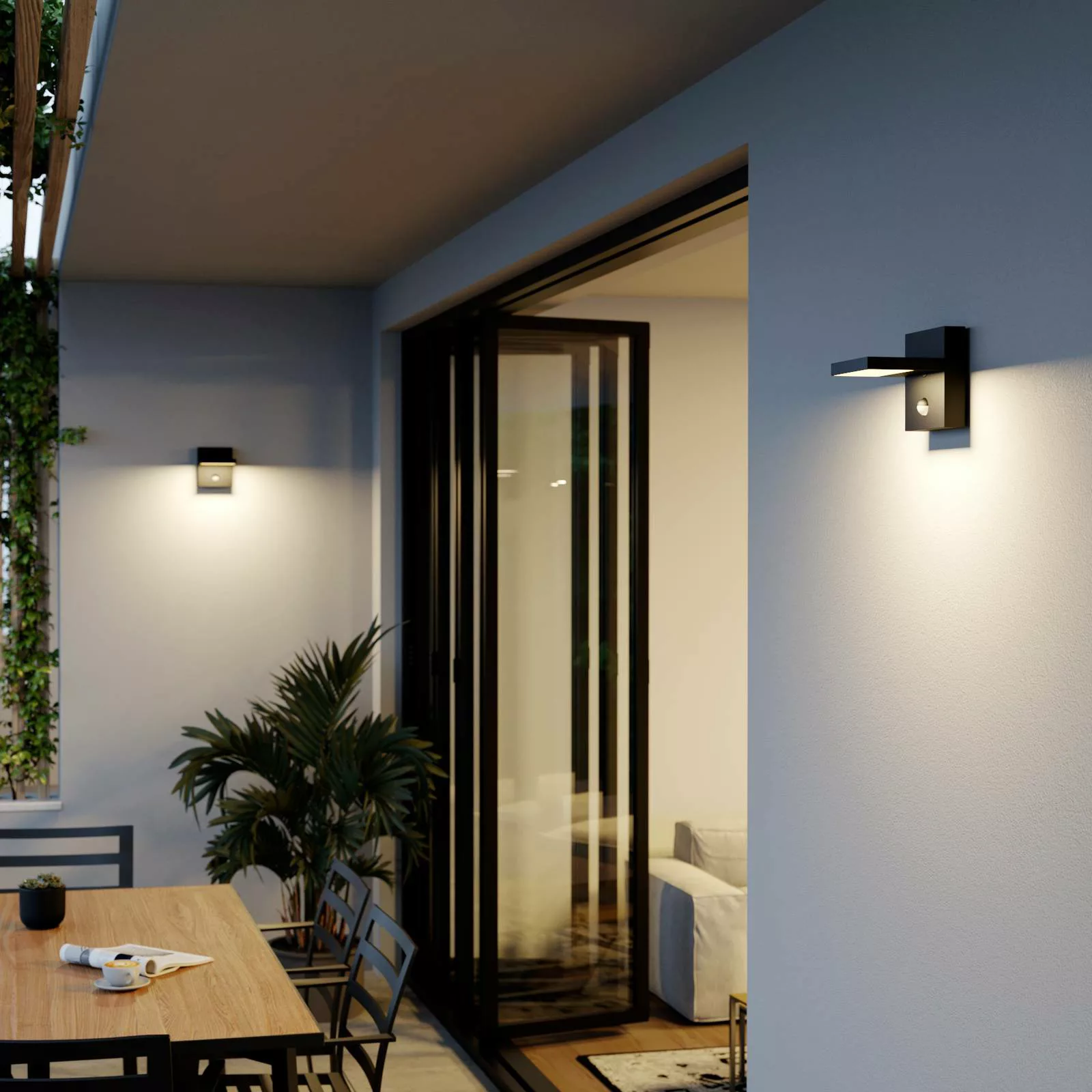 Lucande LED-Außenwandlampe Silvan, Sensor, IP54, grafitgrau günstig online kaufen