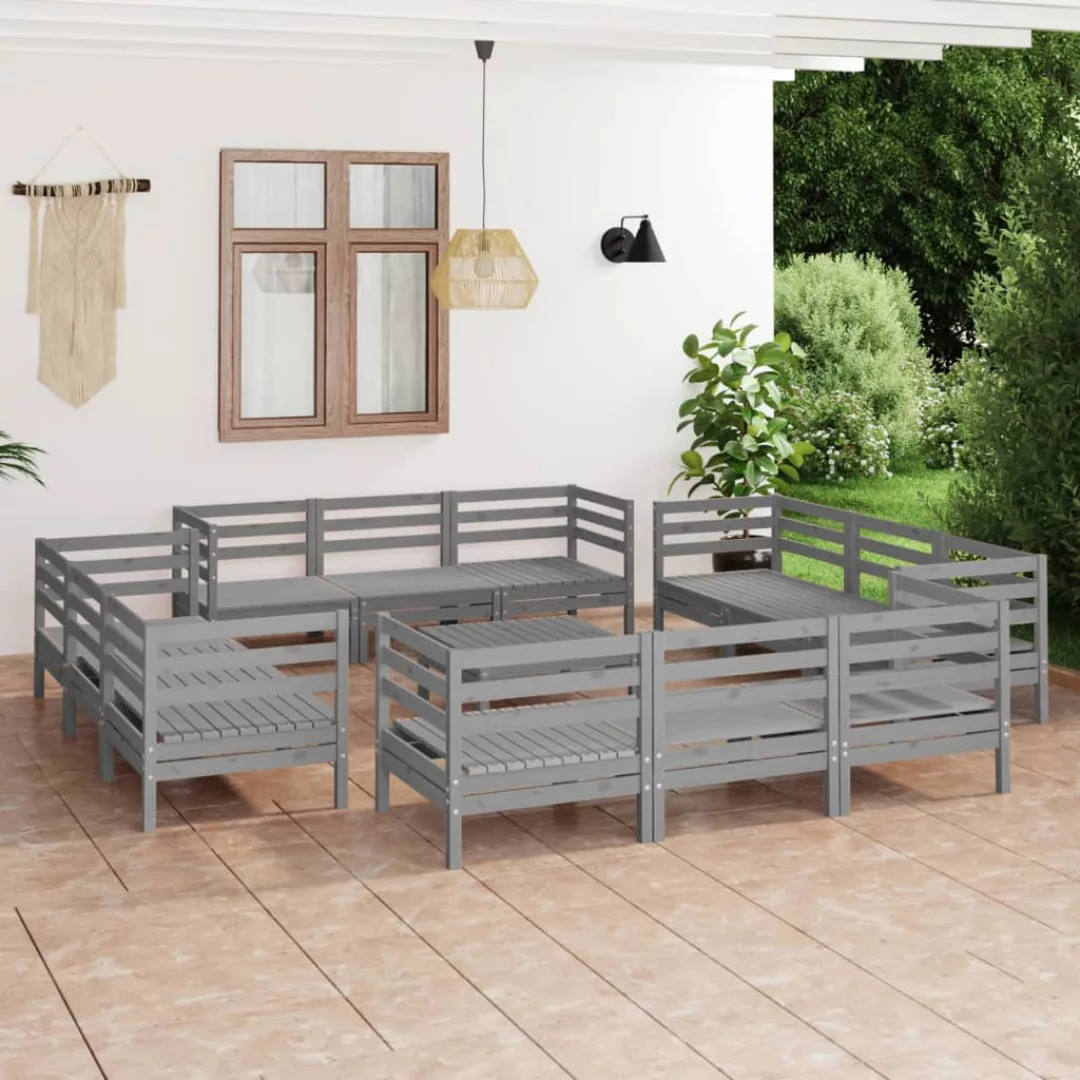 13-tlg. Garten-lounge-set Grau Kiefer Massivholz günstig online kaufen