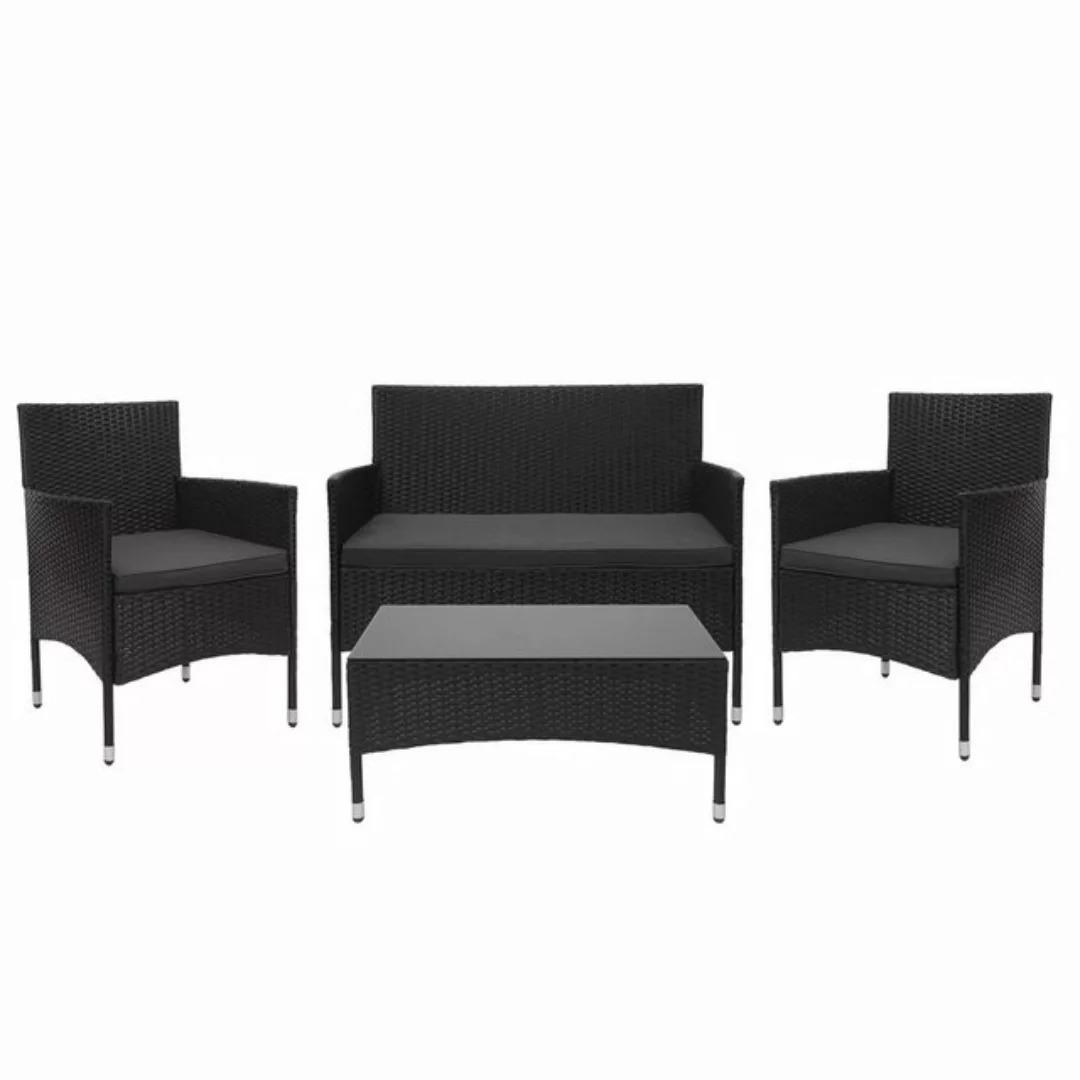 MCW Poly-Rattan Garnitur F55 4-teilig Schwarz Kissen Dunkelgrau günstig online kaufen