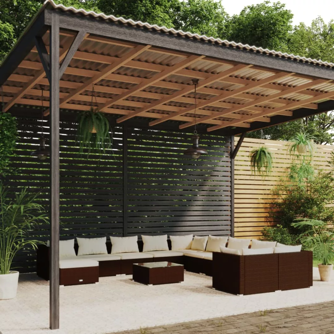 Vidaxl 12-tlg. Garten-lounge-set Mit Kissen Poly Rattan Braun günstig online kaufen
