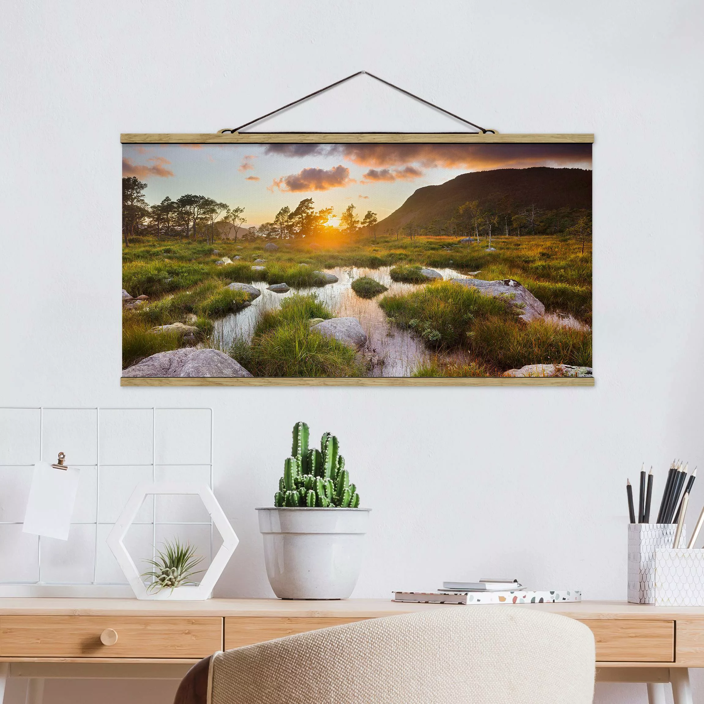 Stoffbild Landschaft mit Posterleisten - Querformat Tverrdalsbekken in Norw günstig online kaufen
