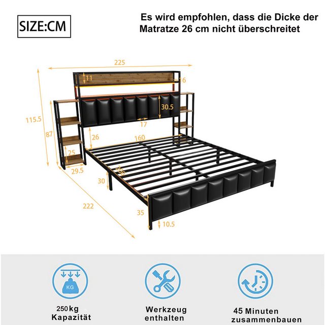 Ulife Polsterbett Doppelbett Jugendbett Eisenbett Stauraumbett mit LED-Bele günstig online kaufen