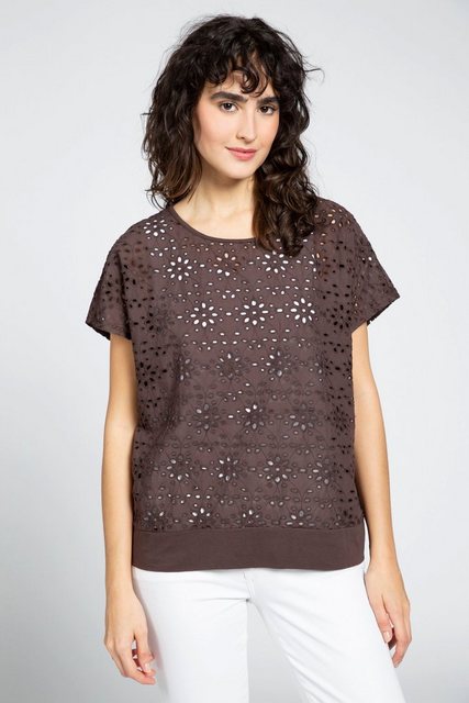 Gina Laura Rundhalsshirt T-Shirt Ajour-Stickerei Oversized Rundhals Halbarm günstig online kaufen