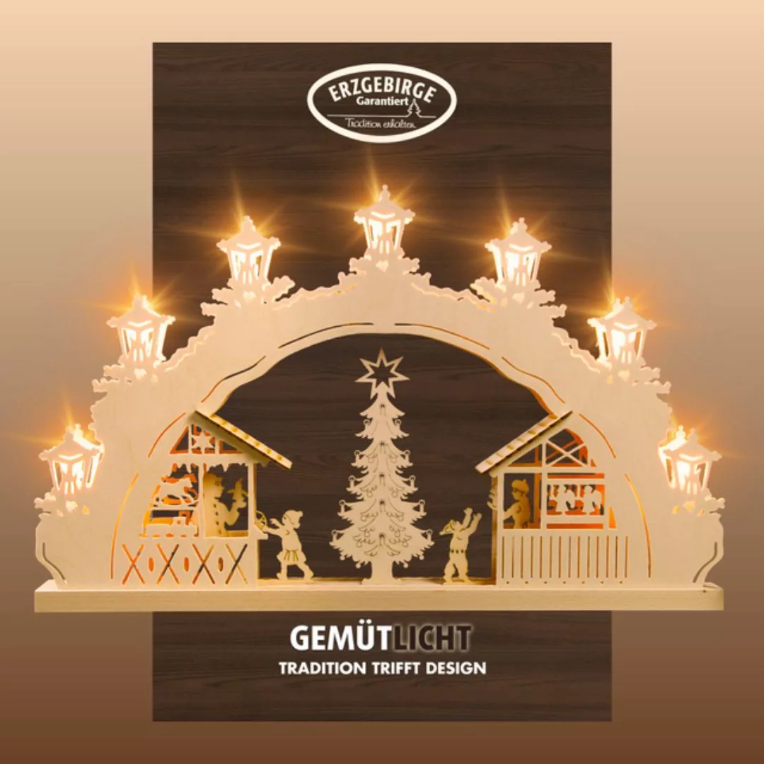 Weigla Schwibbogen »Weihnachtsmarkt, Lichterbogen aus Holz, NATUR«, Erzgebi günstig online kaufen