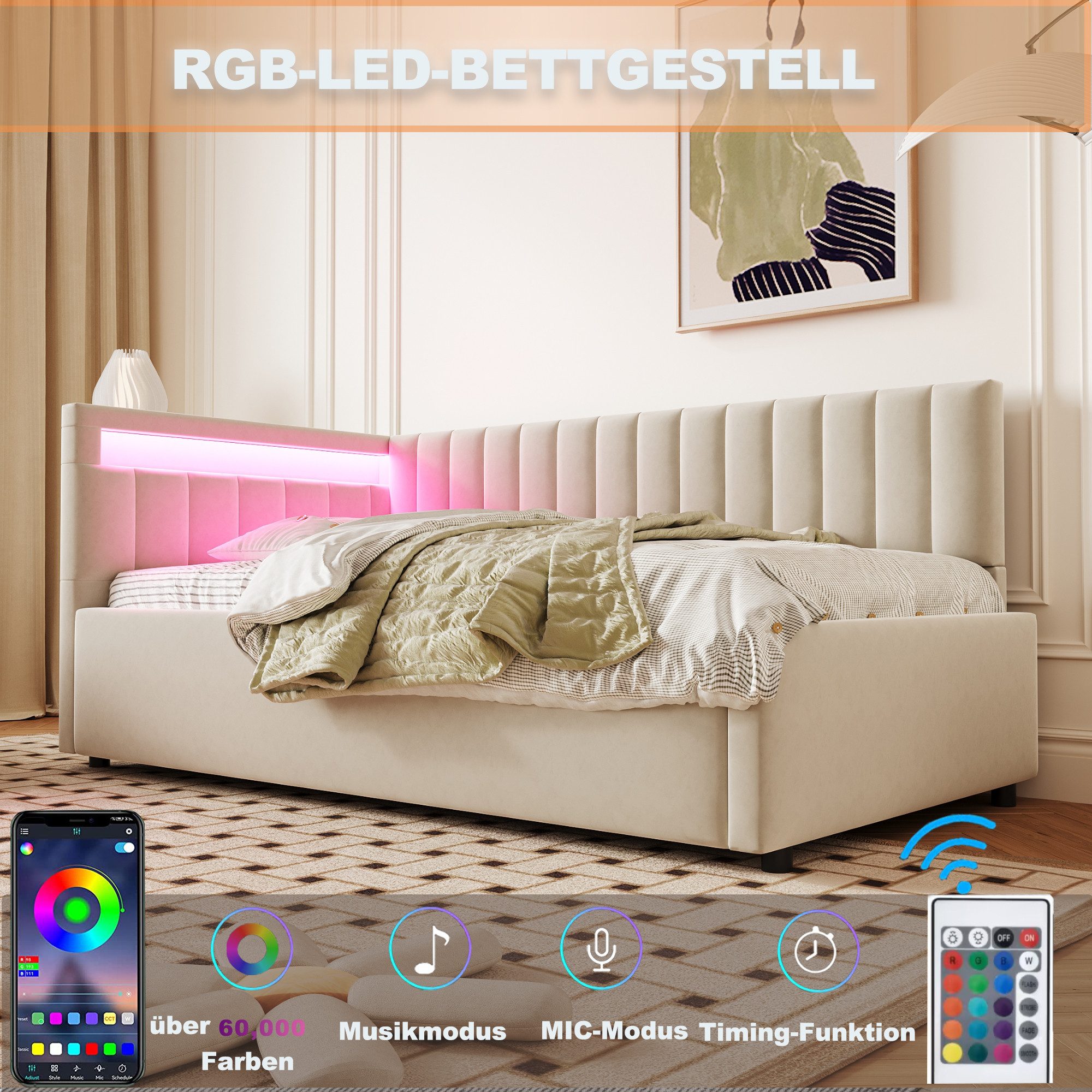 REDOM Polsterbett Schlafsofa Multifunktionsbett, Funktionsbett Stauraumbett günstig online kaufen