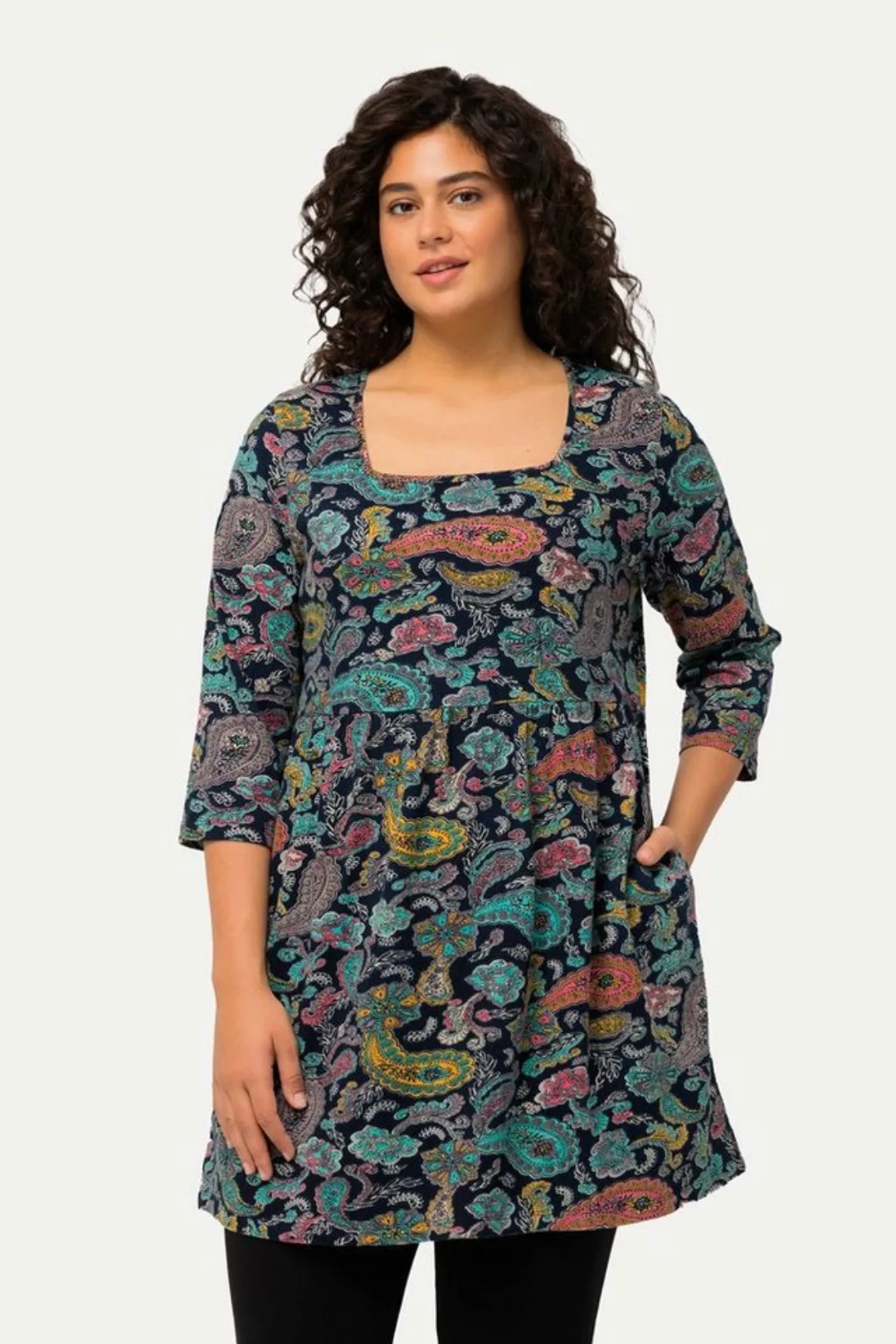 Ulla Popken Longshirt Longshirt Paisley Carree-Ausschnitt 3/4-Arm günstig online kaufen