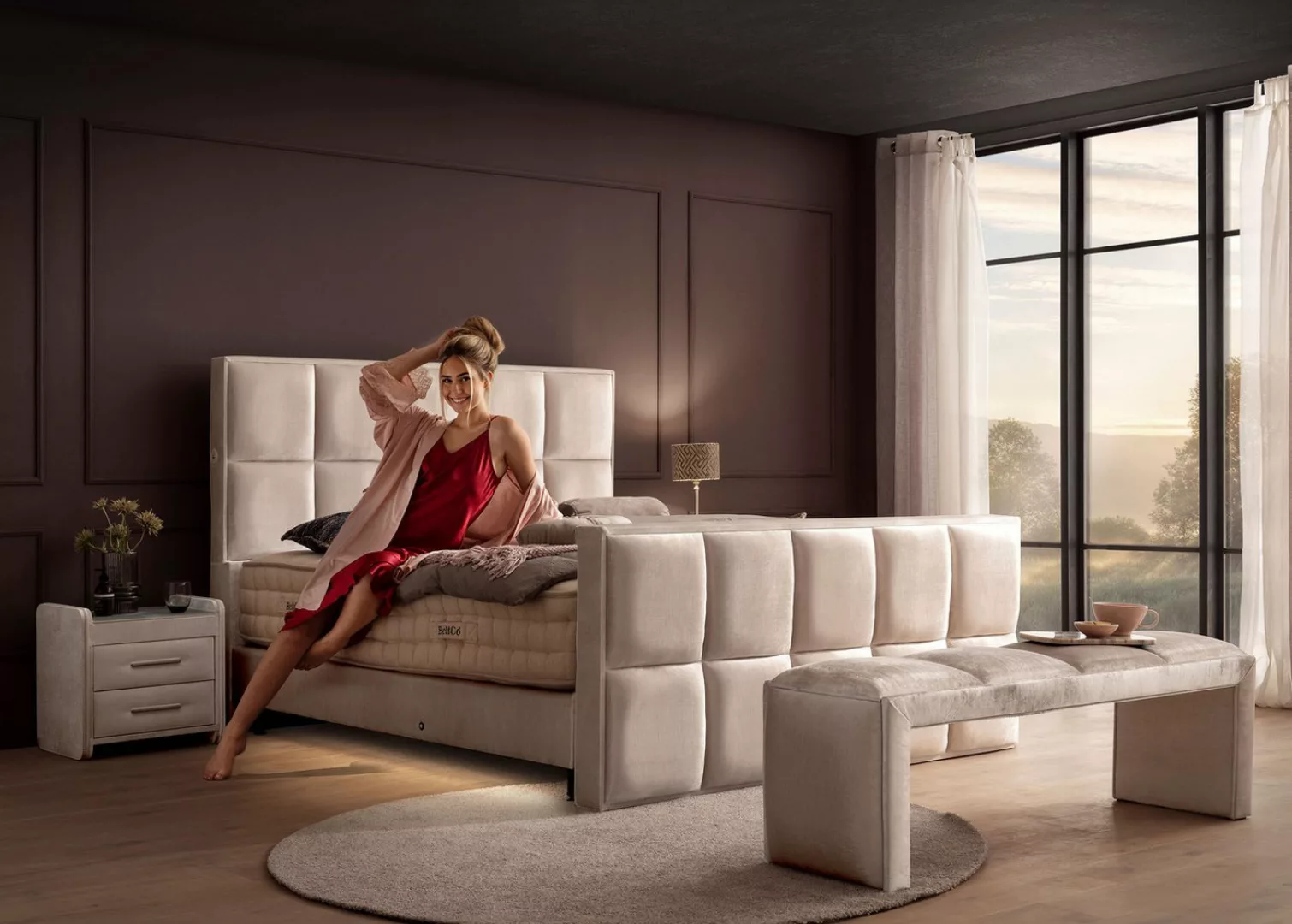 BettCo Boxspringbett Luxus Keno (in Creme Velvet Samt, 180 x 200 cm), Hotel günstig online kaufen