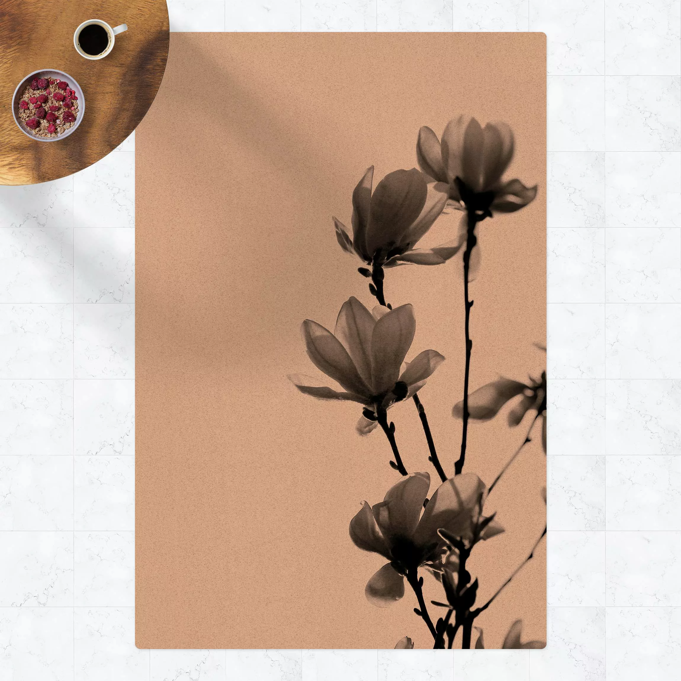 Kork-Teppich Frühlingsbote Magnolie Schwarz Weiß günstig online kaufen
