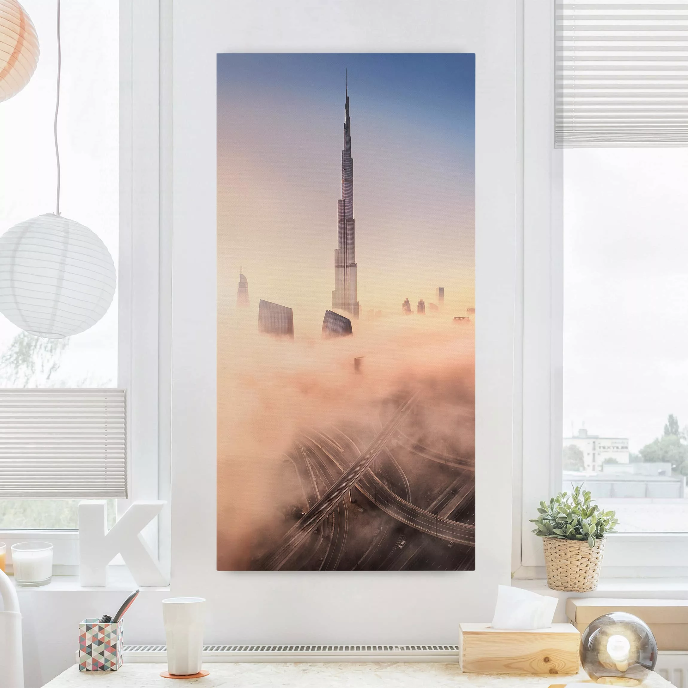 Leinwandbild Architektur & Skyline - Hochformat Himmlische Skyline von Duba günstig online kaufen