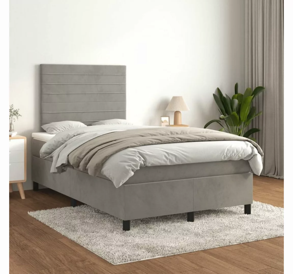 furnicato Bett Boxspringbett mit Matratze Hellgrau 120x200 cm Samt günstig online kaufen