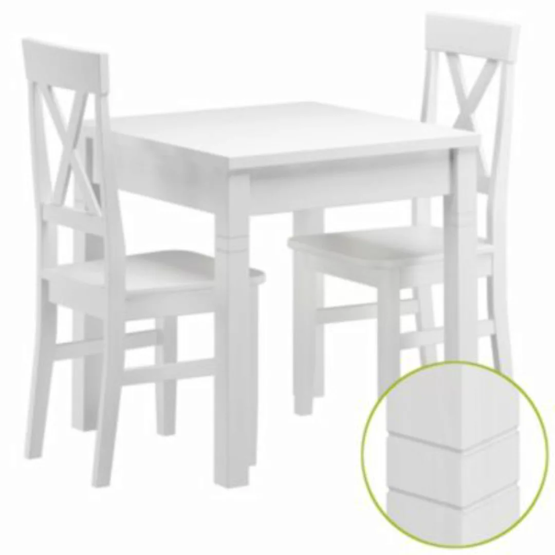 Erst-Holz® Tisch-Set mit Tisch und 2 Stühle Kiefer Massivholz waschweiß günstig online kaufen