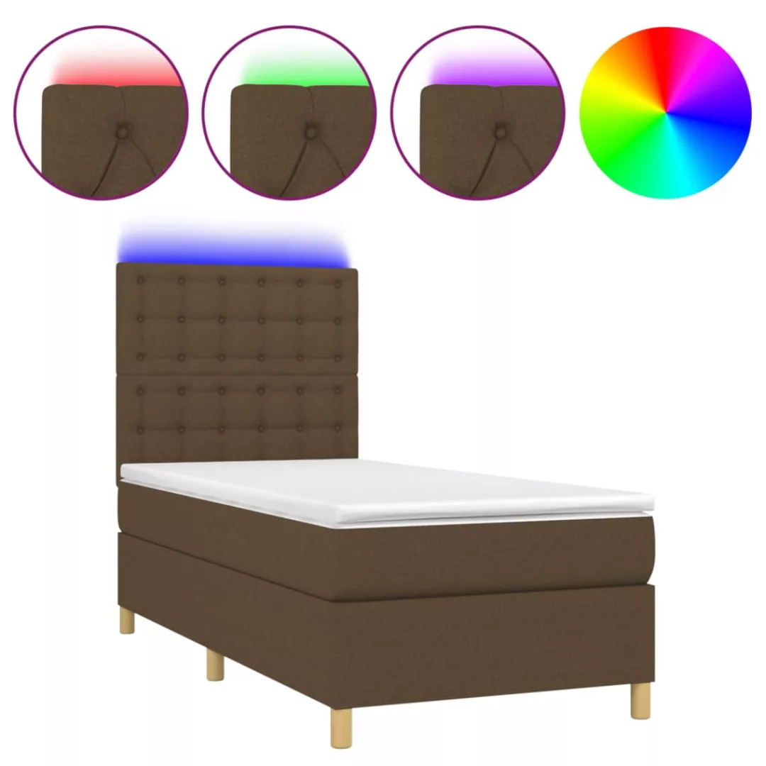 Vidaxl Boxspringbett Mit Matratze & Led Dunkelbraun 100x200 Cm Stoff günstig online kaufen