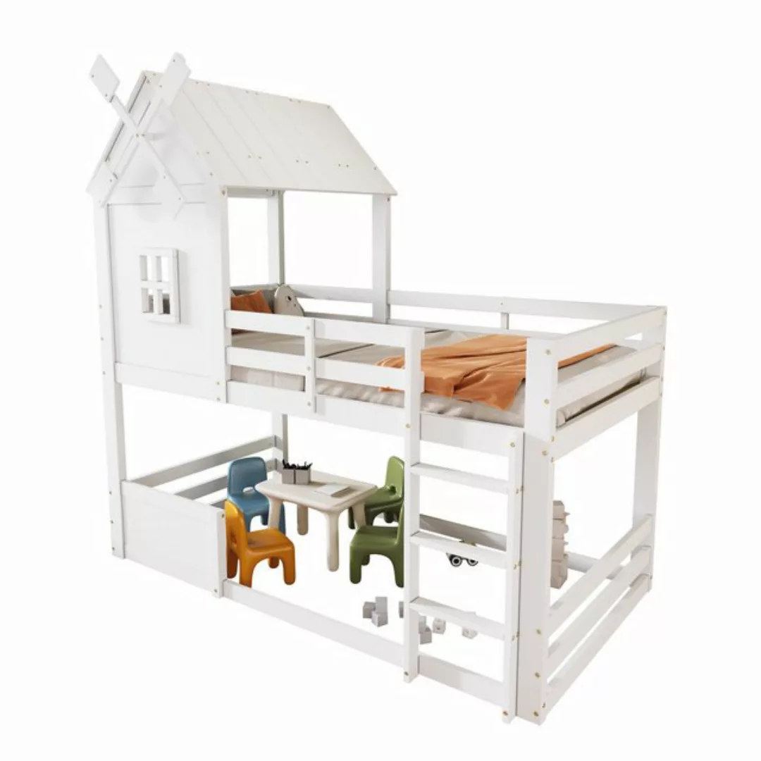 WISHDOR Etagenbett Holzbett Kinderbett mit Windmühle, Kinderbett mit Dach u günstig online kaufen