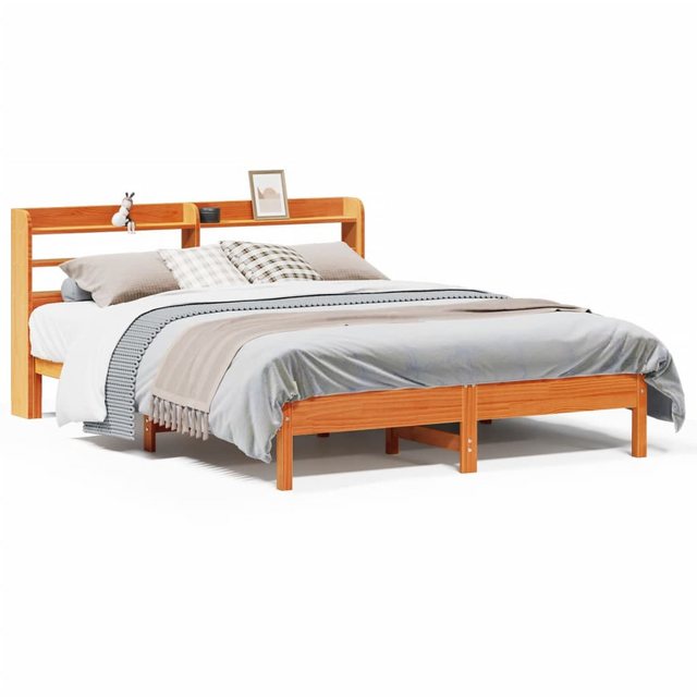 vidaXL Bett, Massivholzbett ohne Matratze Wachsbraun 135x190 cm Kiefernholz günstig online kaufen