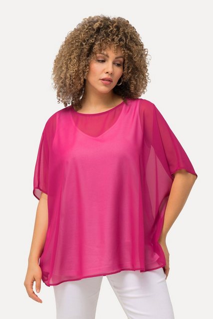 Ulla Popken Druckbluse Chiffonbluse Oversized Rundhals Halbarm günstig online kaufen