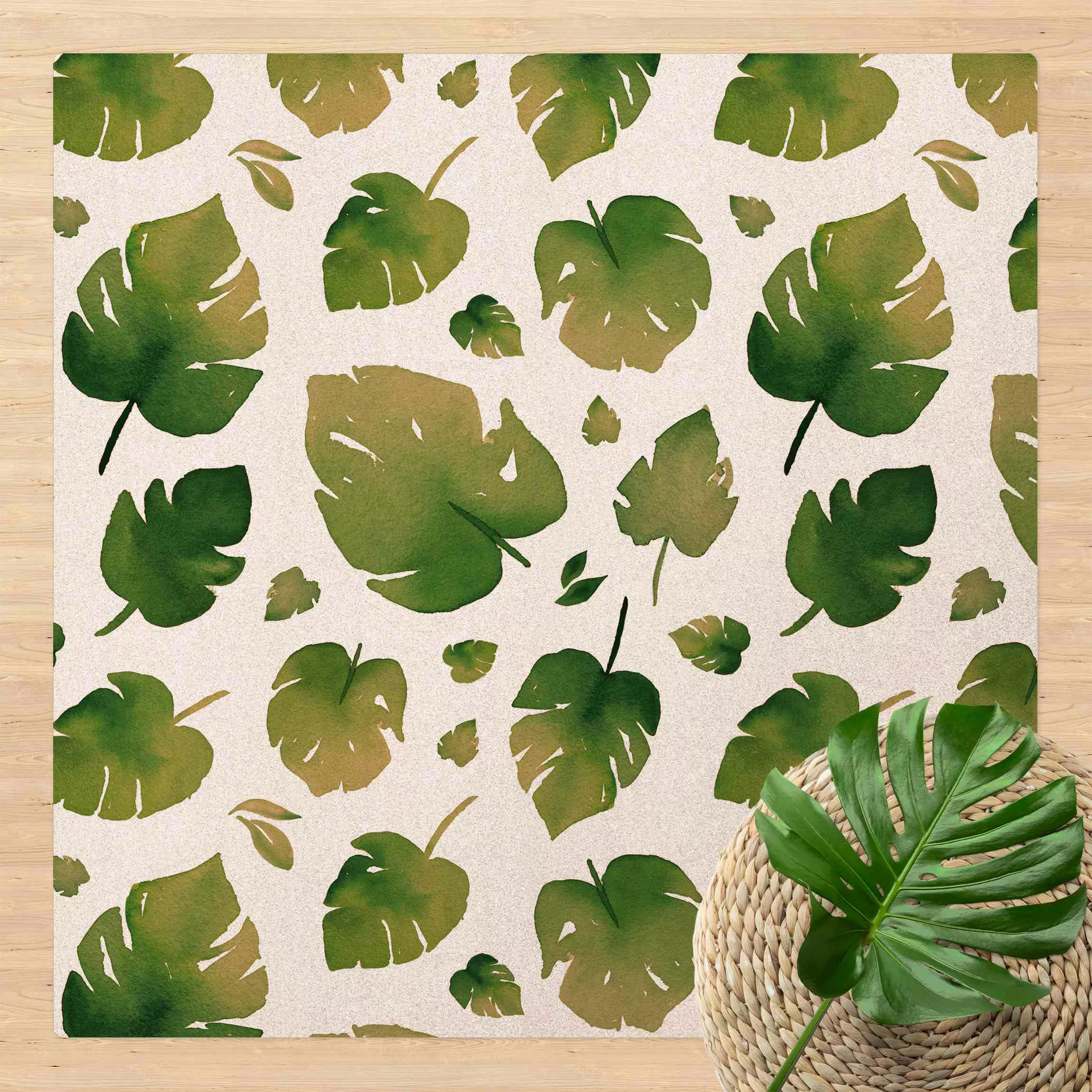 Kork-Teppich Tropische Grüne Aquarellblätter günstig online kaufen