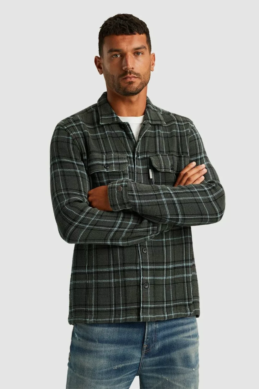 Cast Iron Overshirt Waffle Karos Grün - Größe L günstig online kaufen