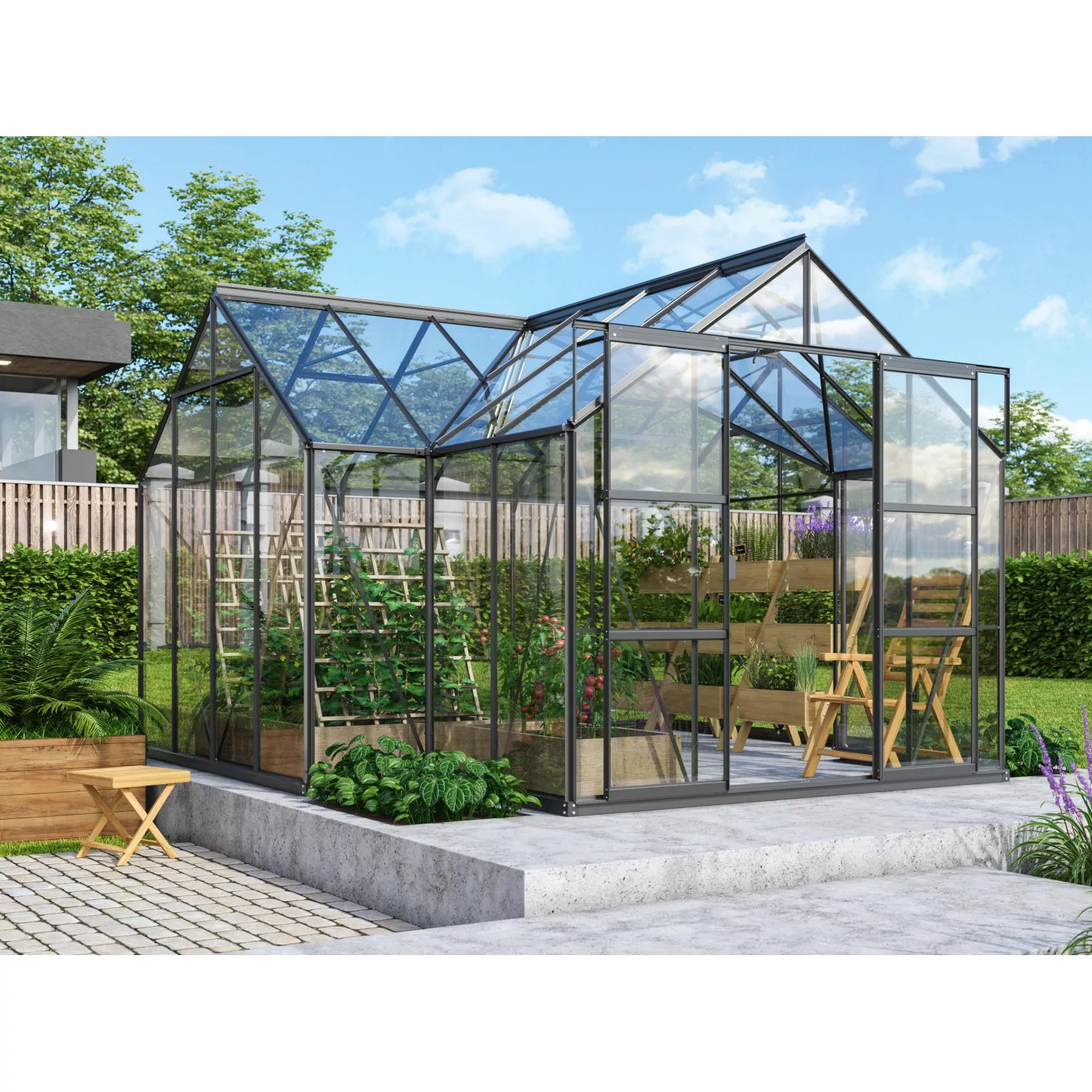 Vitavia Gewächshaus Sirius ESG 3 mm Schwarz 13 m² inkl. Fundament günstig online kaufen