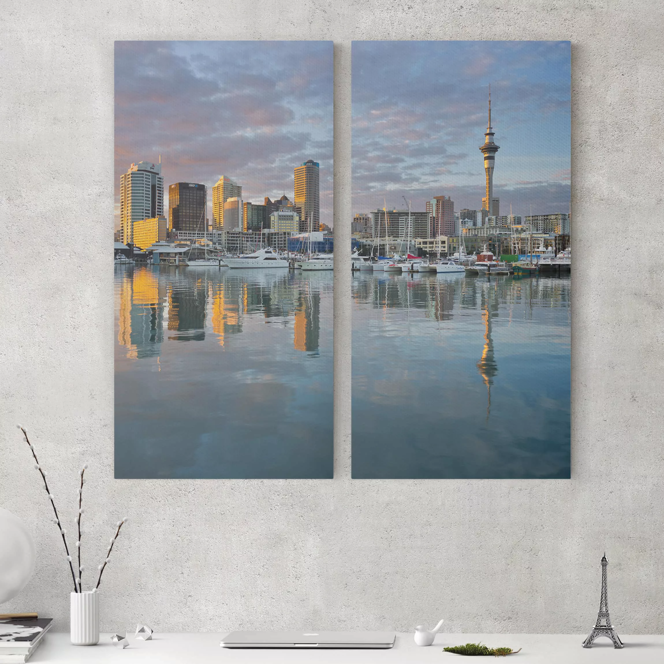 2-teiliges Leinwandbild Architektur & Skyline - Quadrat Auckland Skyline So günstig online kaufen