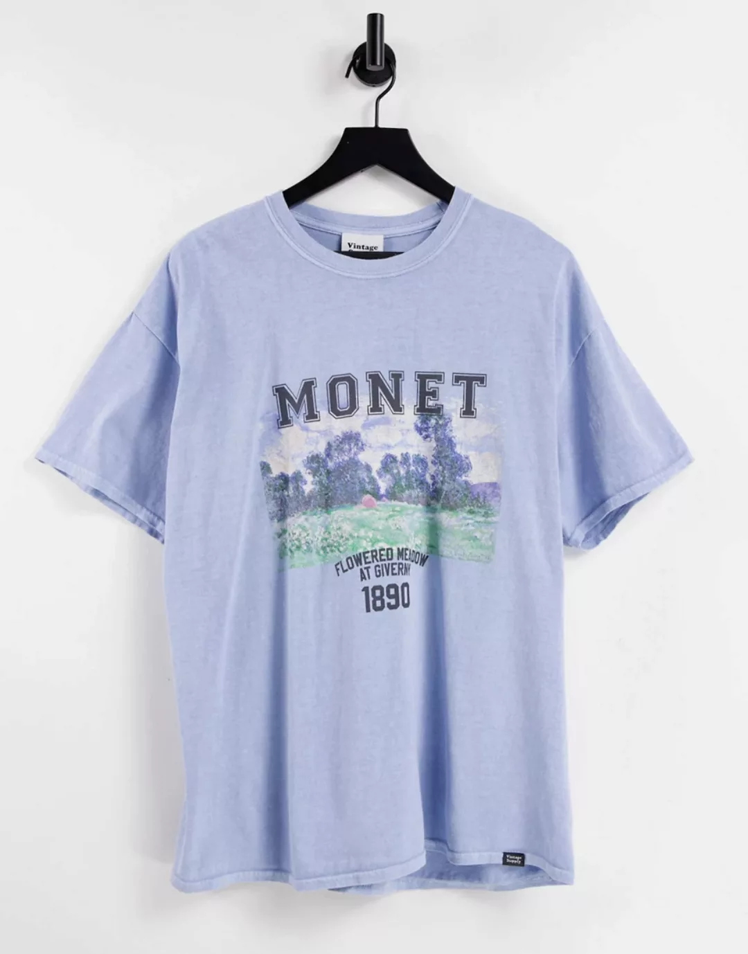 Vintage Supply – College-T-Shirt in Blau mit „Monet“-Grafik günstig online kaufen