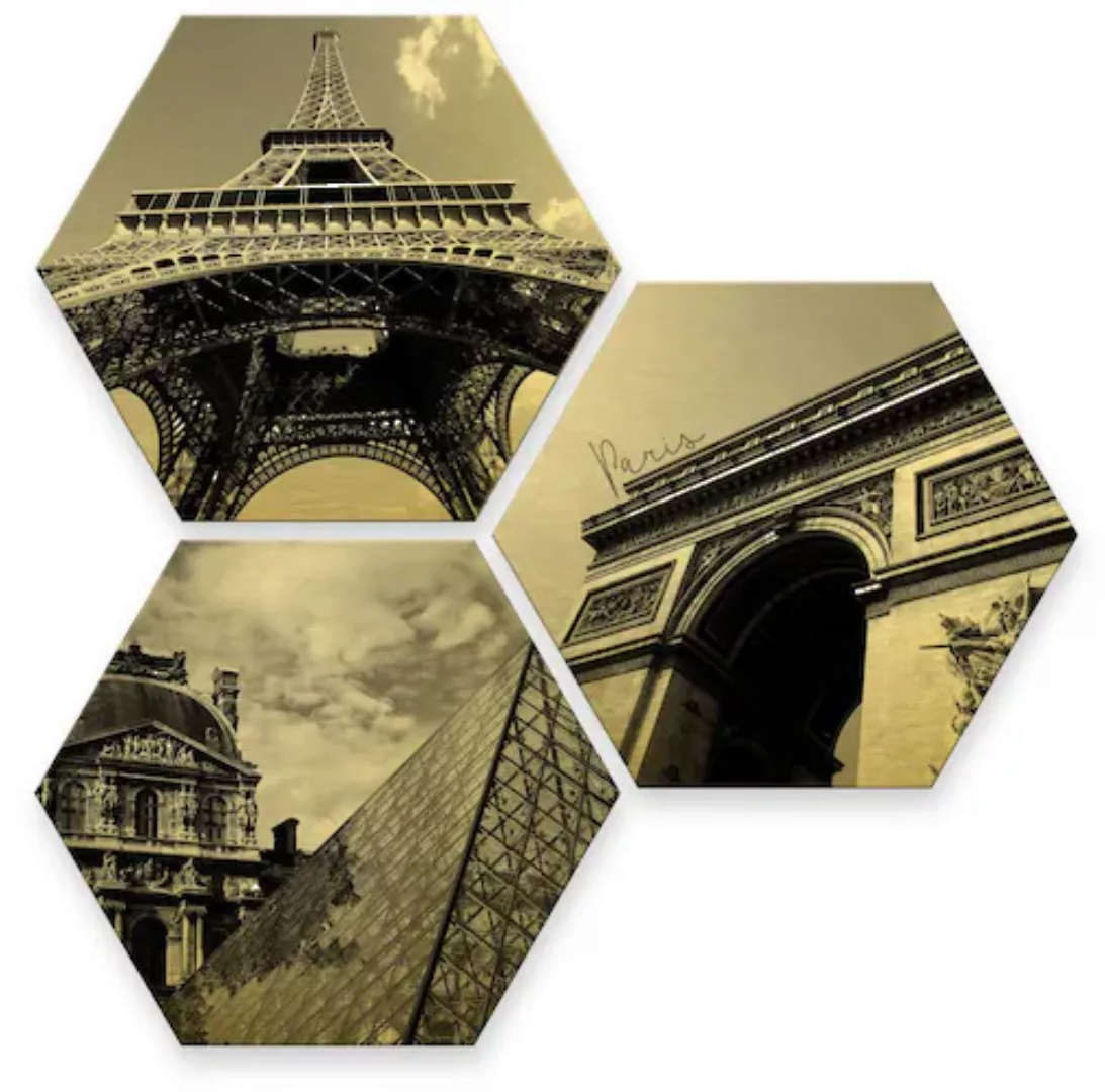 Wall-Art Mehrteilige Bilder "Goldeffekt Paris Collage Stadt", Schriftzug, ( günstig online kaufen