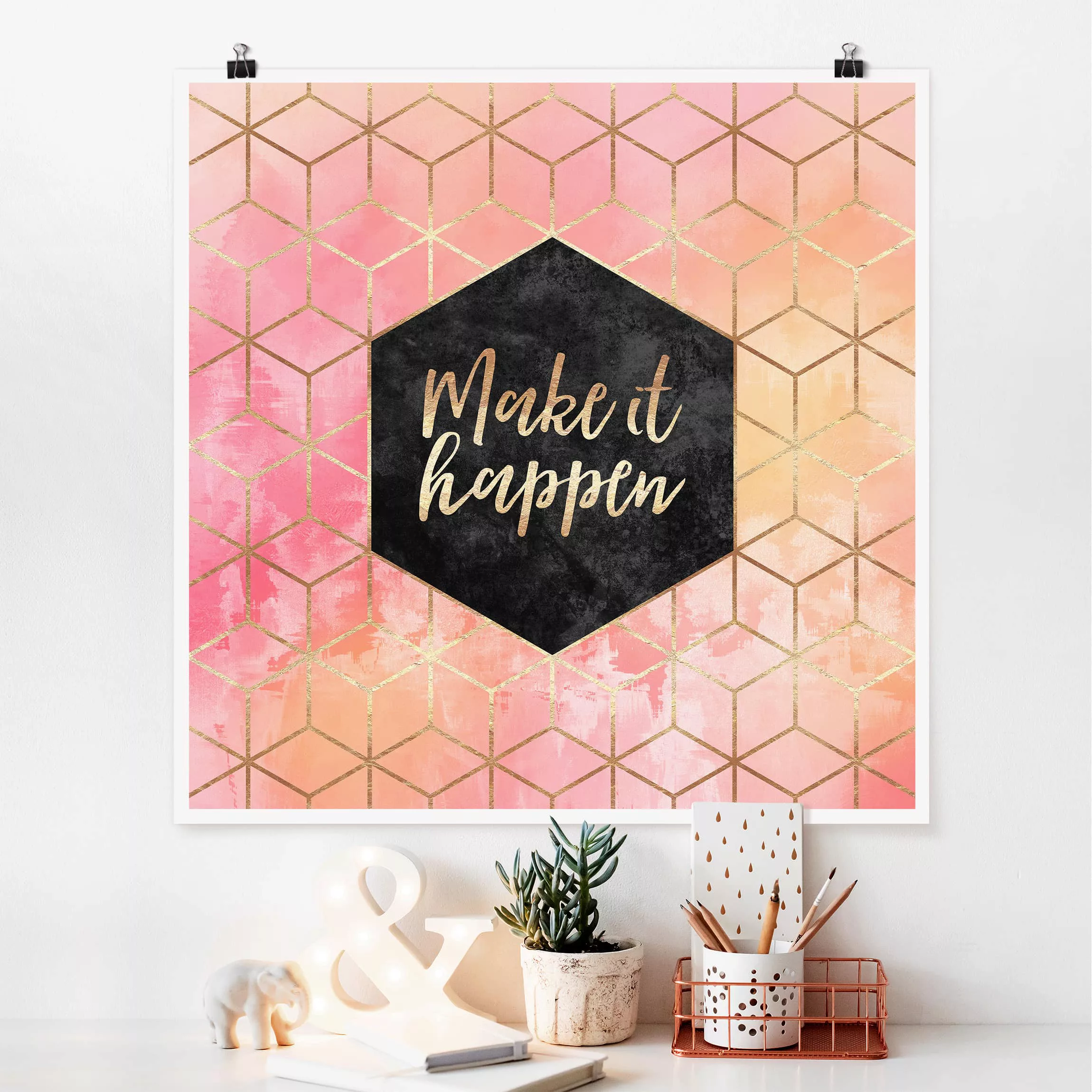 Poster Spruch - Quadrat Make It Happen Geometrie Pastell günstig online kaufen