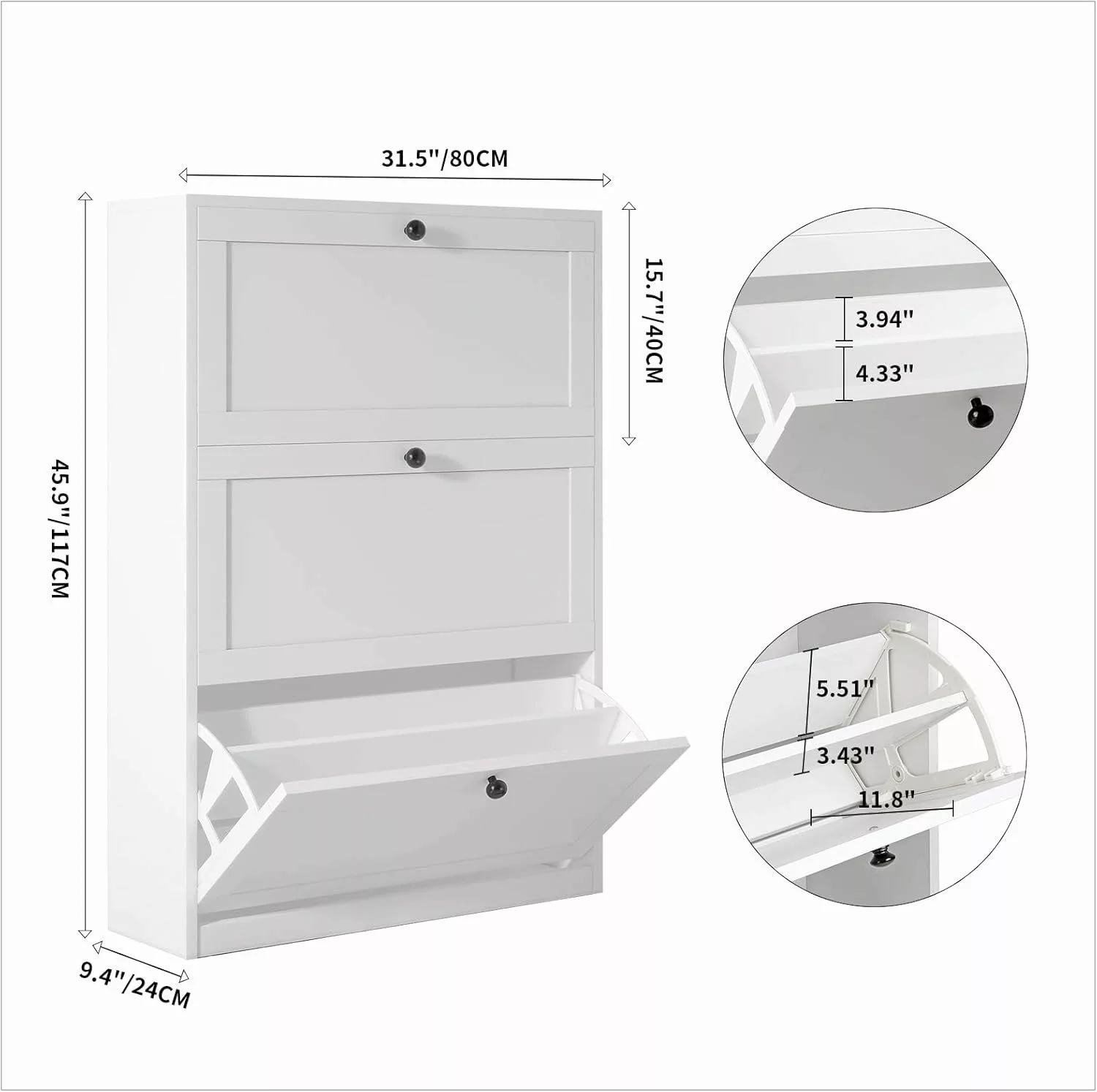 VOWNER Schuhschrank 3 Klappen, Schuhregal, 80 günstig online kaufen