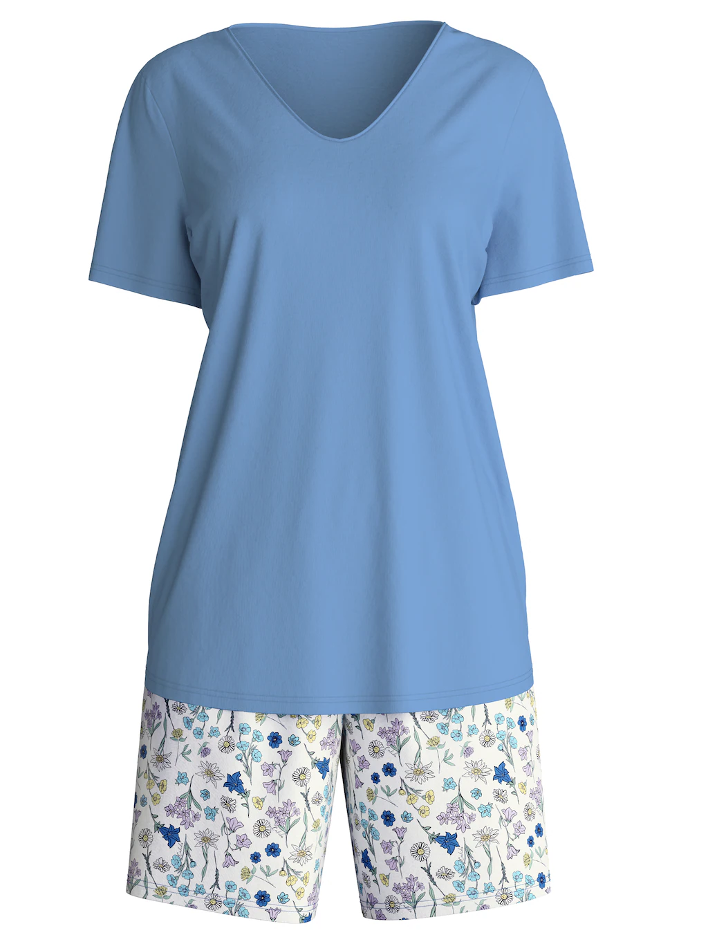 CALIDA Shorty "Graphic Nights", (2 tlg.), Hose geblümt, Oberteil uni, V-Aus günstig online kaufen