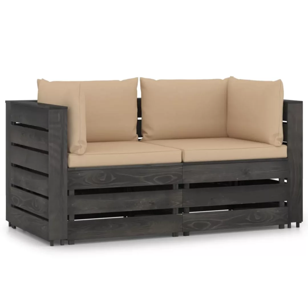 2-sitzer-gartensofa Mit Kissen Grau Imprägniertes Holz günstig online kaufen