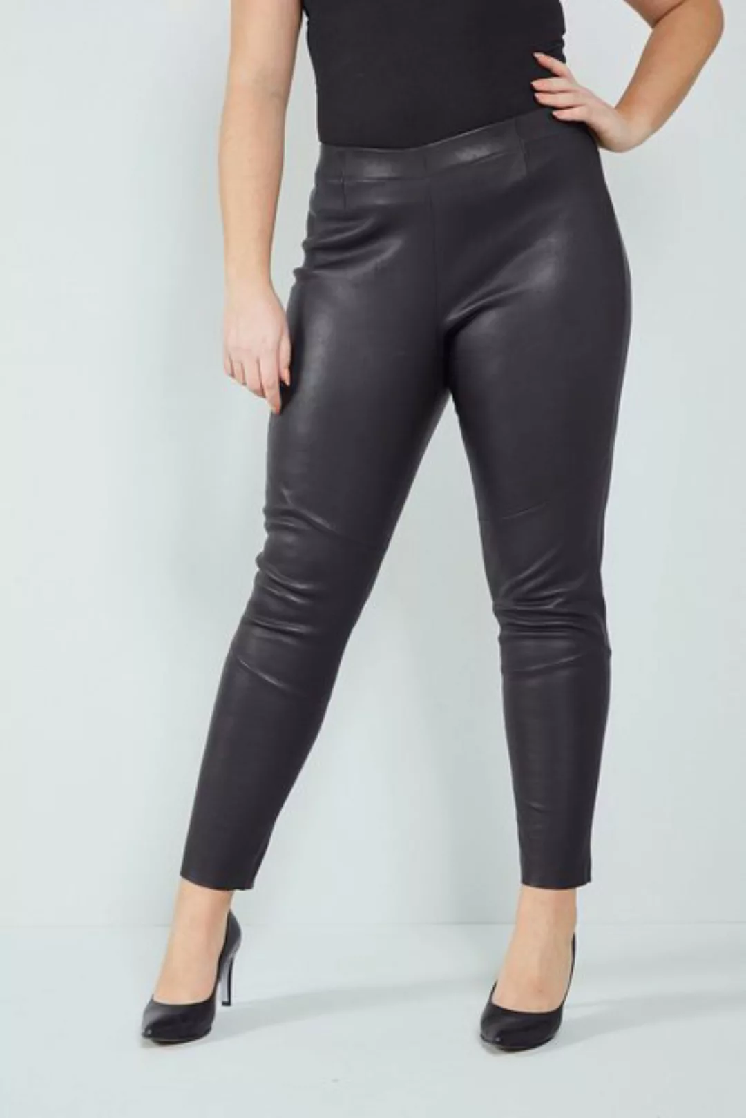 Sara Lindholm Lederimitathose Leder-Leggings Tight Fit echtes Leder günstig online kaufen