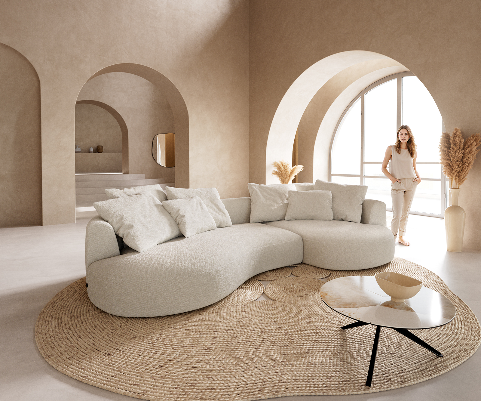 Sofa Edina 330x170 cm Bouclé Creme-Weiß günstig online kaufen