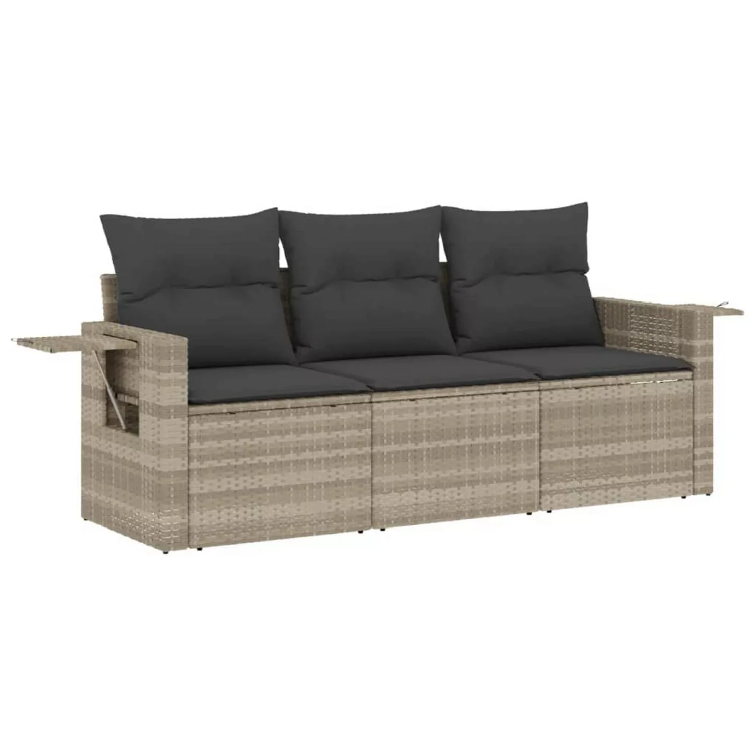 vidaXL 3-tlg Garten-Sofagarnitur mit Kissen Hellgrau Poly Rattan Modell 5 günstig online kaufen