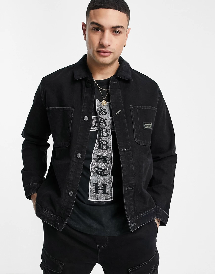 Pull&Bear – Leichte Jeansjacke in Schwarz günstig online kaufen