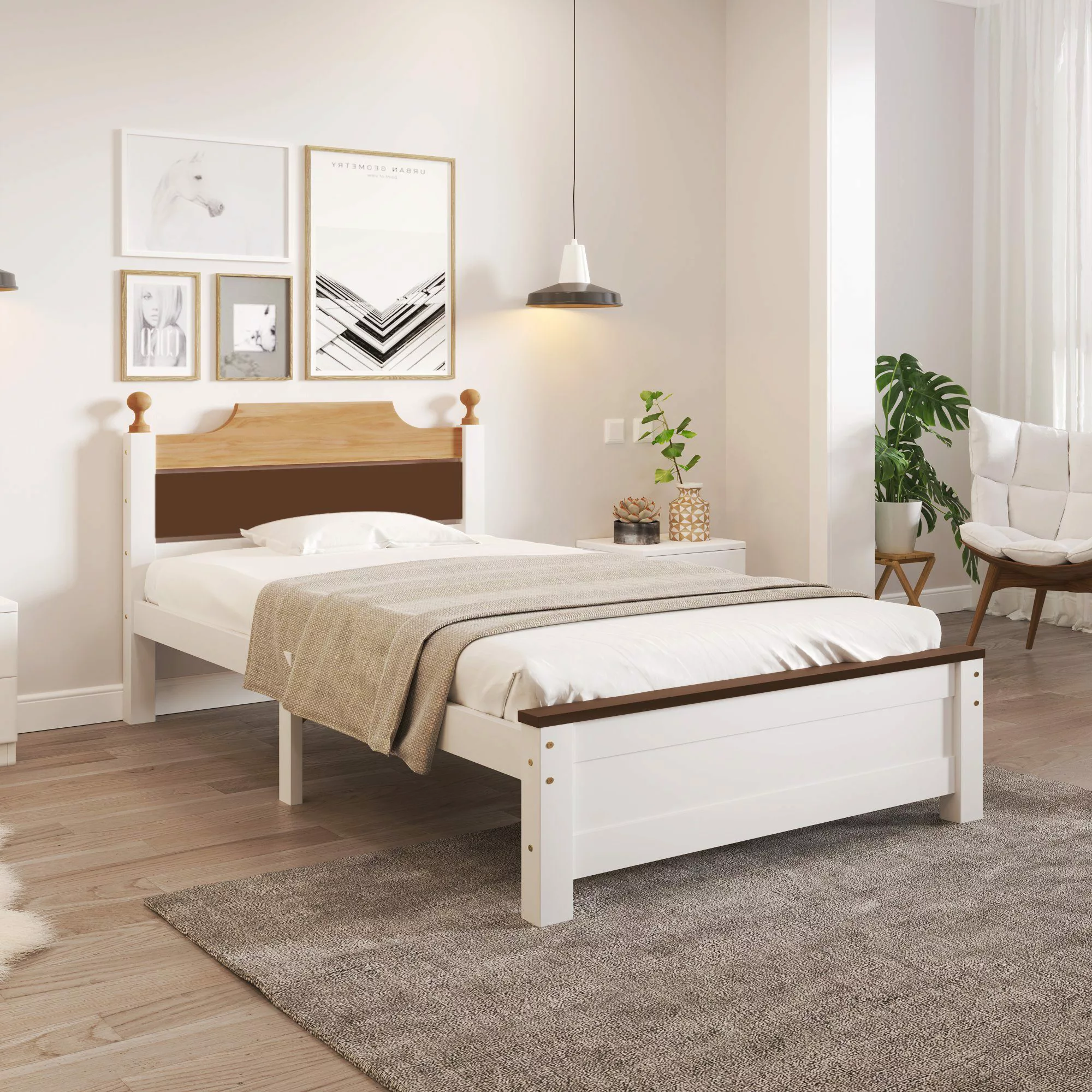 OKWISH Holzbett Einzelbett, Kiefernholzrahmen mit Mittelfuß, günstig online kaufen