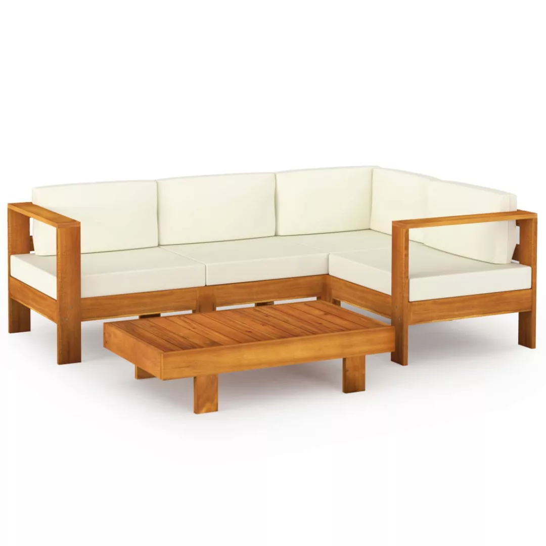 5-tlg. Garten-lounge-set Mit Creme Auflagen Massivholz Akazie günstig online kaufen