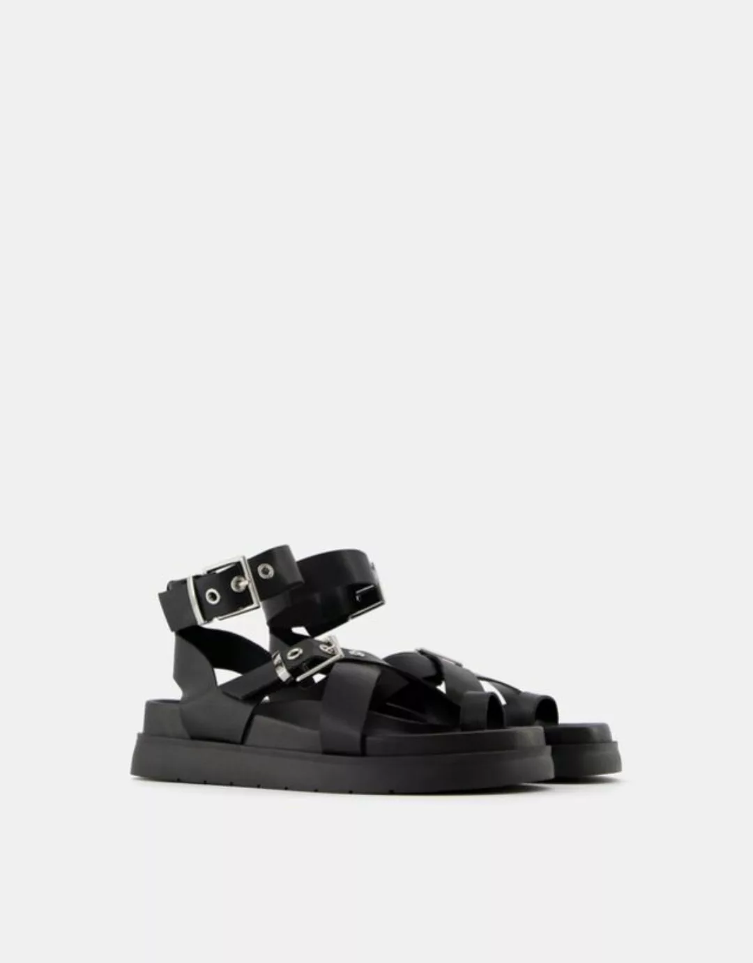 Bershka Flache Sandalen Mit Plateau Und Schnallen Damen 40 Schwarz günstig online kaufen