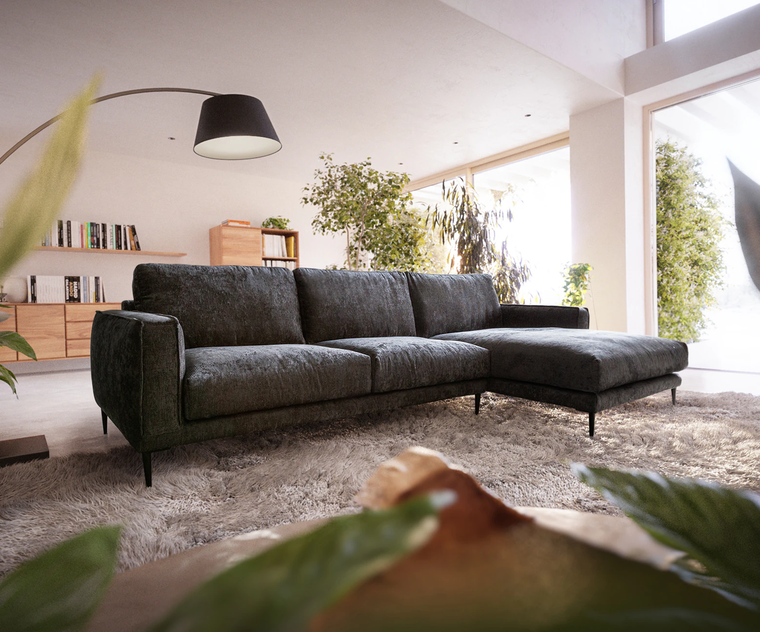 DELIFE Ecksofa Sottil, Chenille Anthrazit 290 x 165 cm Recamiere rechts günstig online kaufen