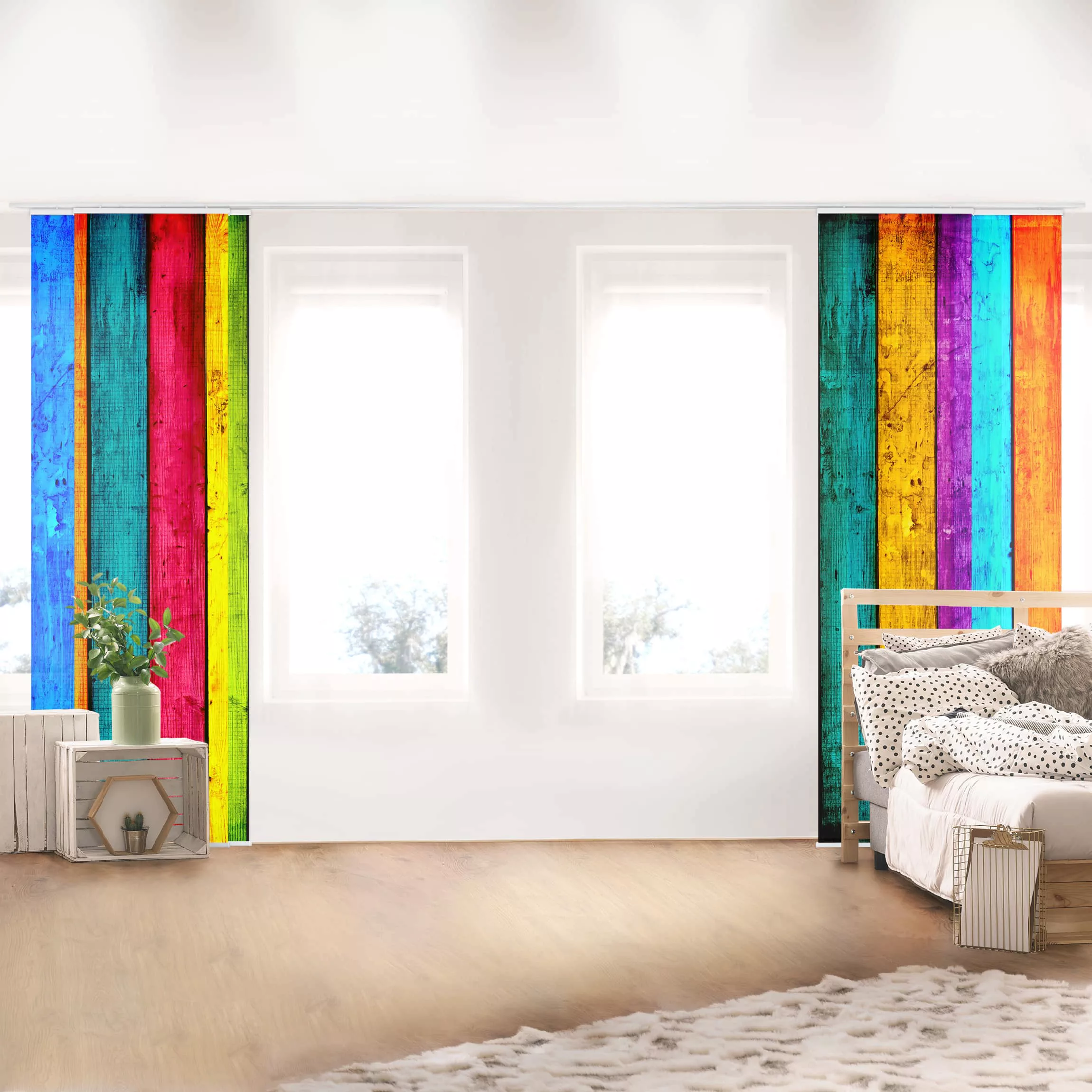 Schiebegardinen Set Muster & Textur Colourful Palisade günstig online kaufen